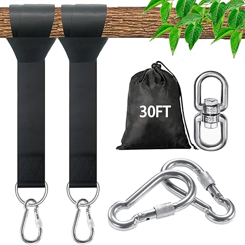 Miniatura 13 de Kit para colgar correas de columpio de árbol – 3 pies/8 pies/15 pies/20 pies/30 pies, fuerte y duradero – Soporta hasta 5000 libras – Correas