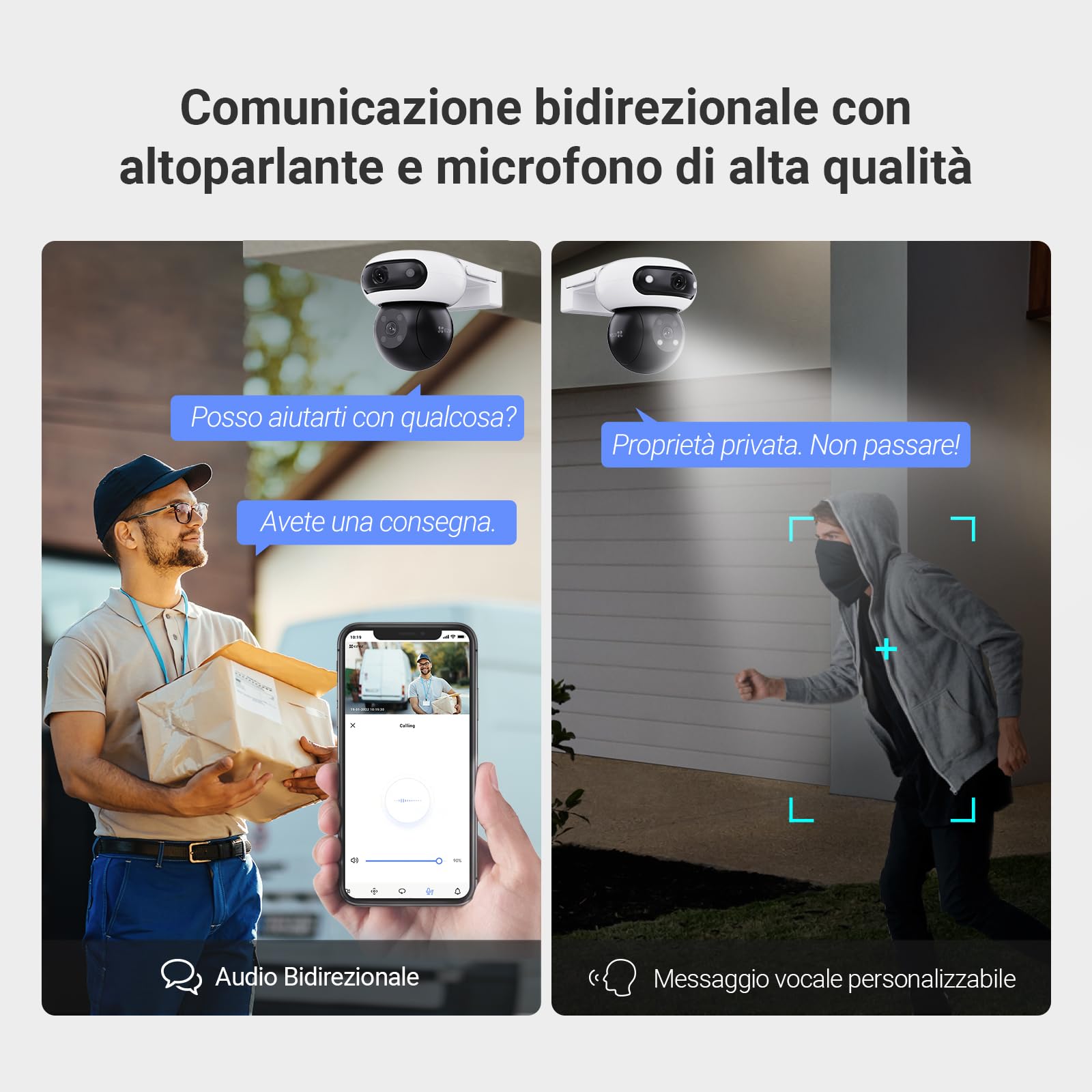EZVIZ 8MP (4MP+4MP) Telecamera WiFi Esterno con Doppia Lente, Telecamera per Esterni a 360°, Visione Notturna a Colori, Rilevamento Persone/Veicoli, Audio Bidirezionale, Impermeabile, C90 Dual