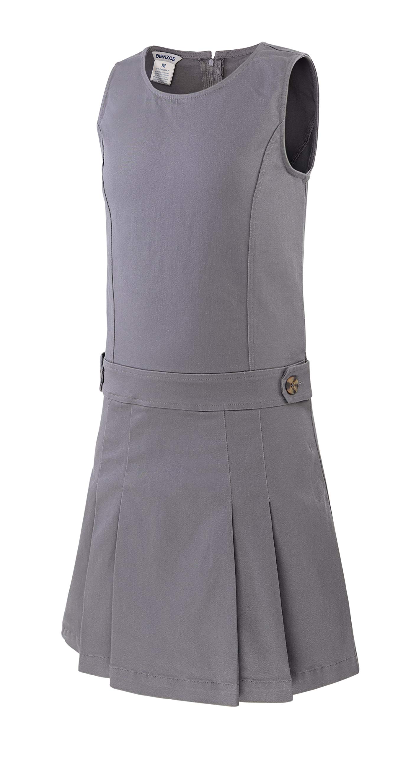 BienzoeGirls School Uniform Jumper: Kids Cotton Stretch Sleeveless Pleated Dresses
