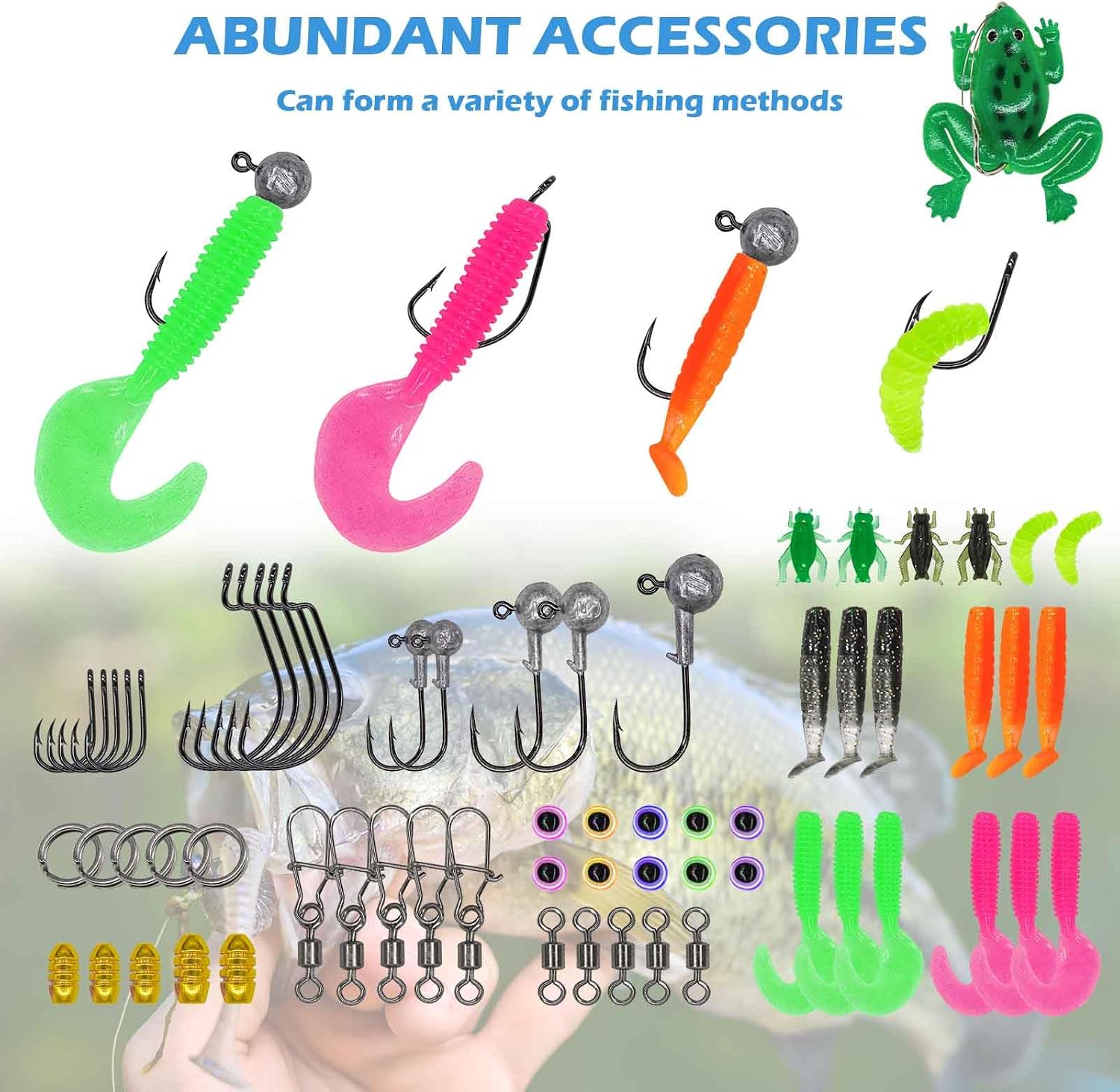 Fishing Lure Bait Tackle Set Fish Gear Kit Jig Hooks Soft Baits | Saltwater Freshwater Bass Fish, Spoon Lures, Crankbait, Soft Plastic Worms, Frog Lure, Weight, Fishing Gear Supplies Kit