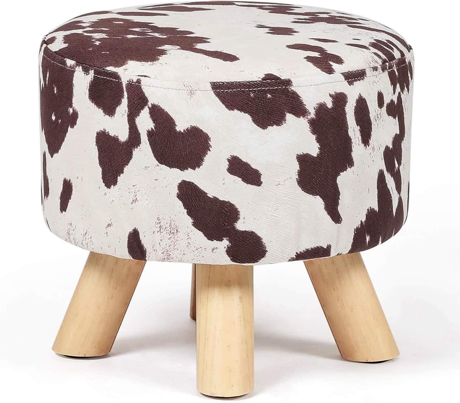 Homebeez Round Ottoman Stool Velvet Foot Rest, Small Footstool with Non-Skid Legs (Brown Cow)