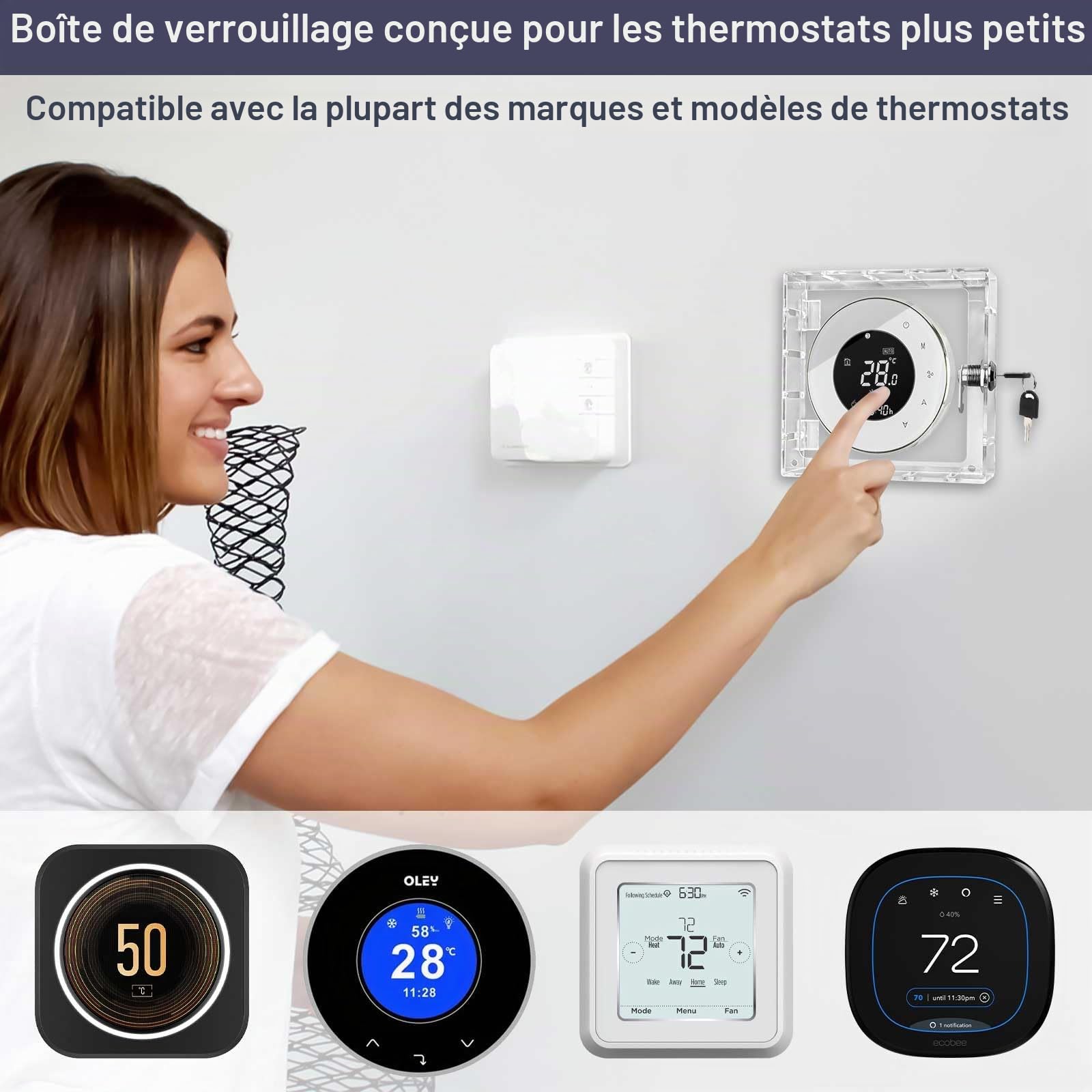 mumisuto Boite De Verrouillage Thermostat avec Clé, Protection de Thermostat Transparente, Couvercle De Thermostat avec Serrure pour Panneau AC, Écoles, Restaurants