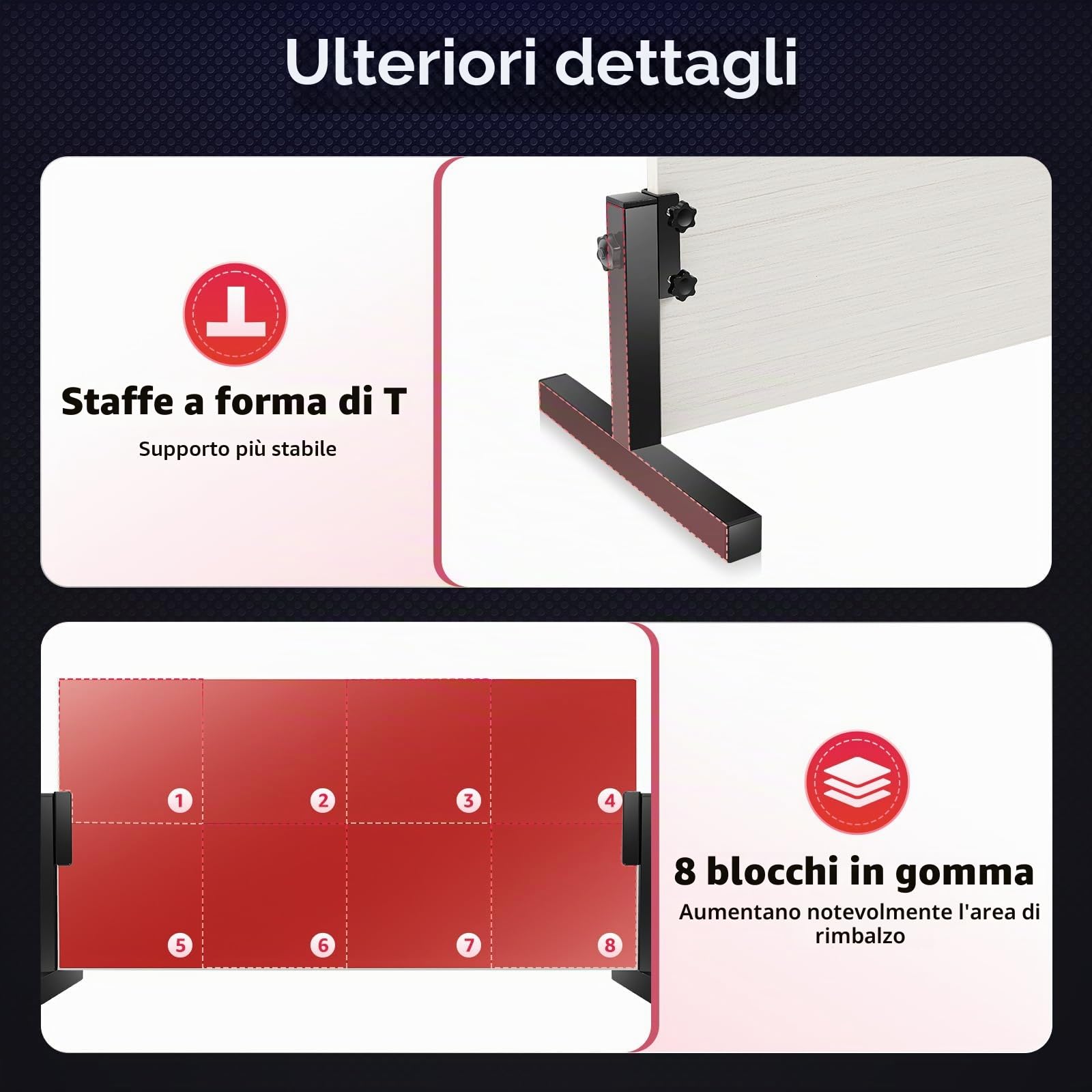 Tavola rimbalzante per ping pong, tavola di rimbalzo per ping-pong, con 8 gomme rosse, attrezzatura di auto-allenamento per palestra per interni ed esterni