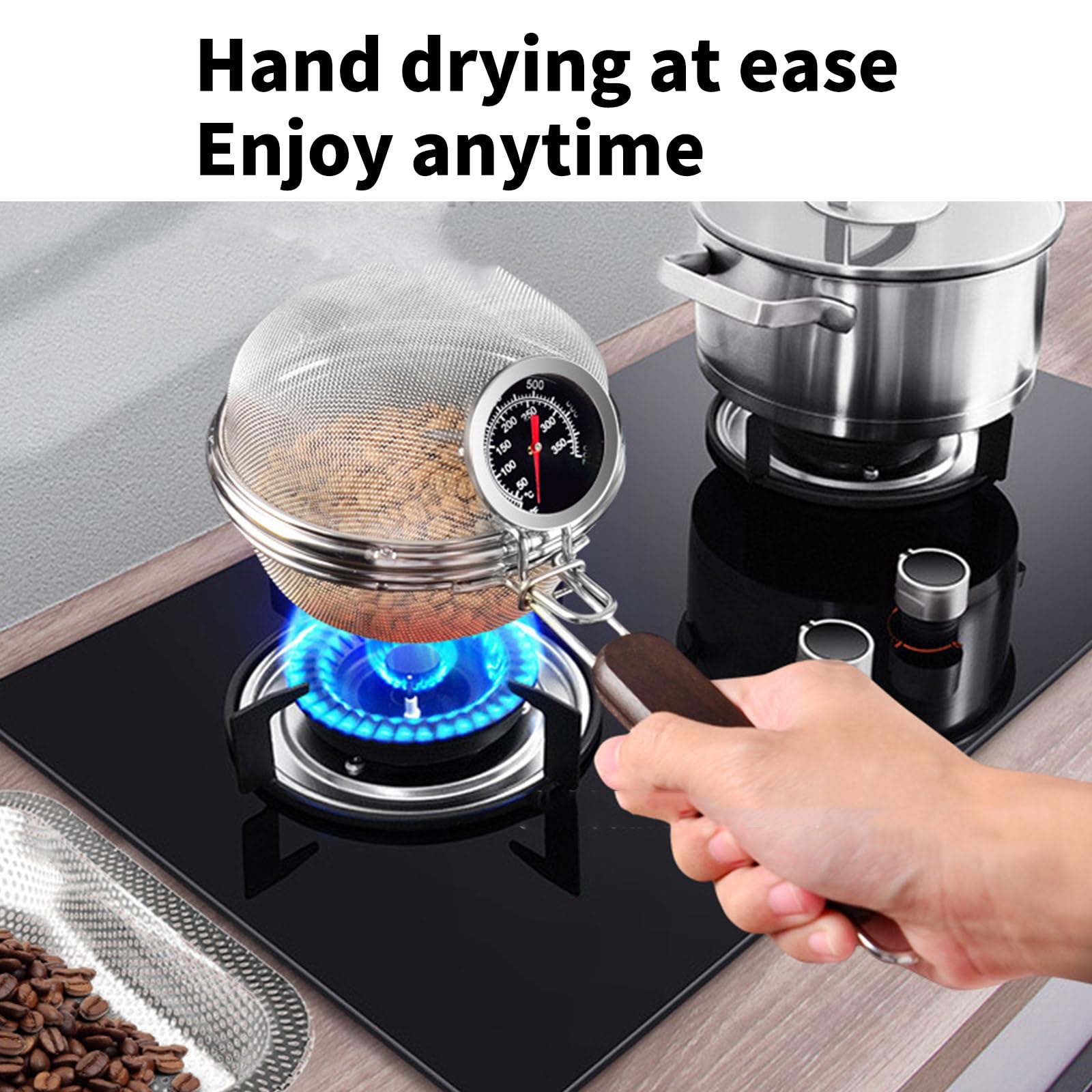 Manueller Kaffeeröster aus Edelstahl, einfach zu bedienen, Bäcker, professionelles Braten für Zuhause