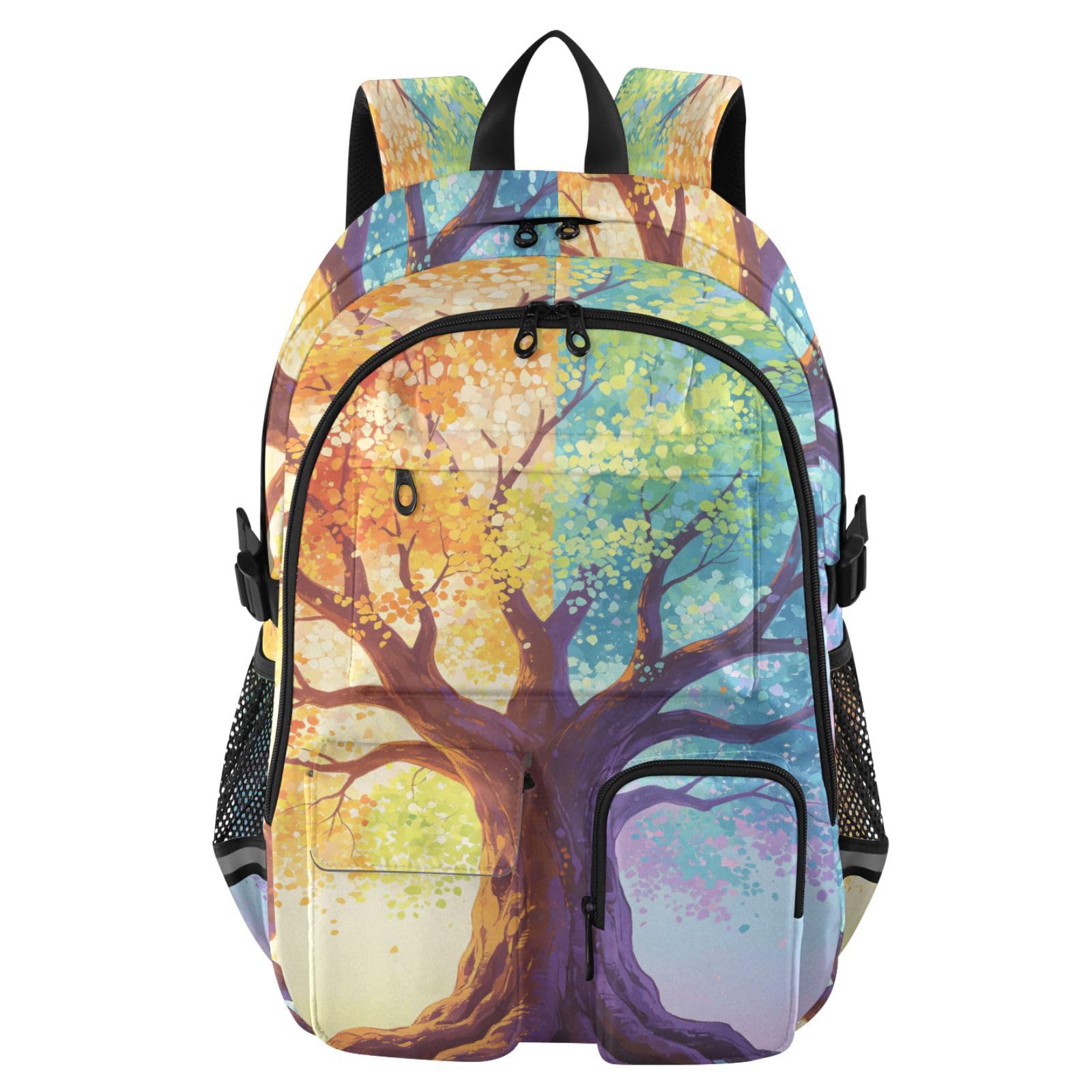 Rucksack mit buntem Baummuster und mehreren Taschen für Schule, Reisen, Outdoor, Uni, 44,5 cm (17,5 Zoll) Laptop-Rucksack für Damen und Herren