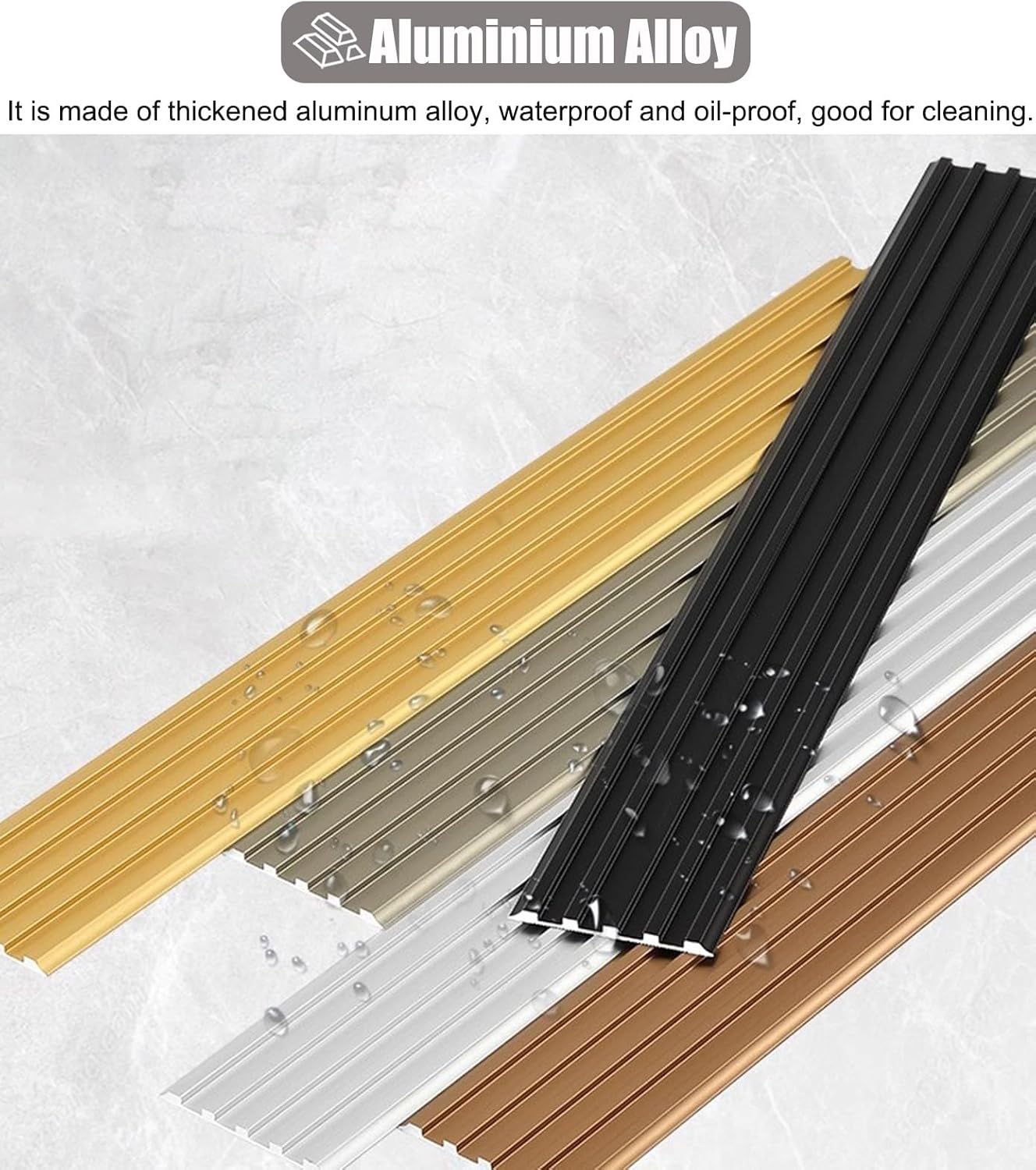 Floor Transition Strip Aluminum Thresholds Bar with Non-Slip Grooves, Fluted Transition Bar Cover Strip for Doorways, Decorative Thresholds Ramp Flap,Silver-49.5mm (2")