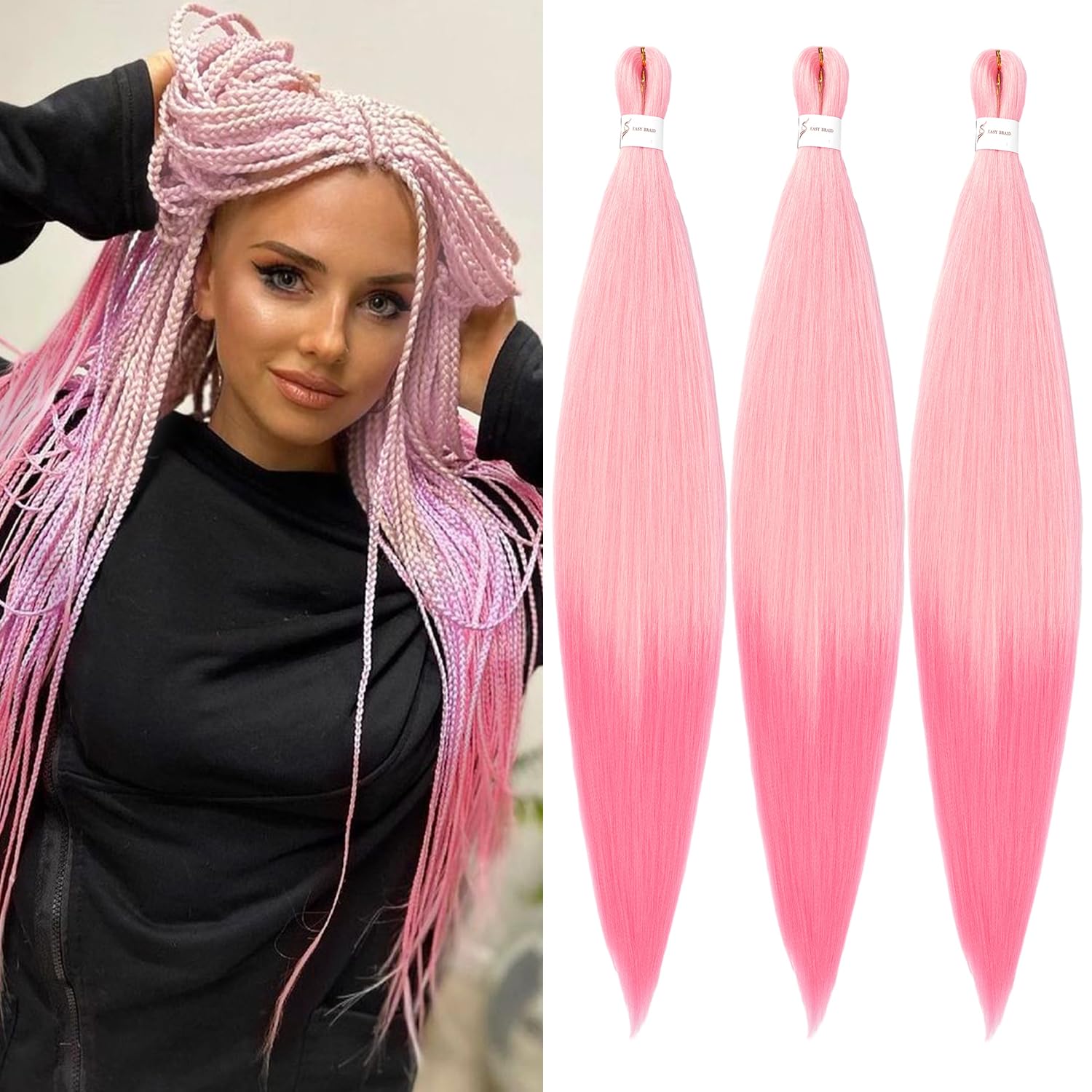 YDDM Capelli Per Treccine Africane Rosa Extension Treccine Texture Yaki Easy Install per Principianti 20 Pollici 3 Pezzi Capelli Leggeri e Naturali per Box Braids, Twist e Crochet — view 93