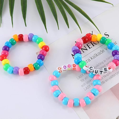 Miniatura 7 de Juego de 1720 cuentas de poni, 1830 piezas de 6 estilos de letras del alfabeto, cuentas de plástico arco iris, cuentas de poni, multicolor, cuentas