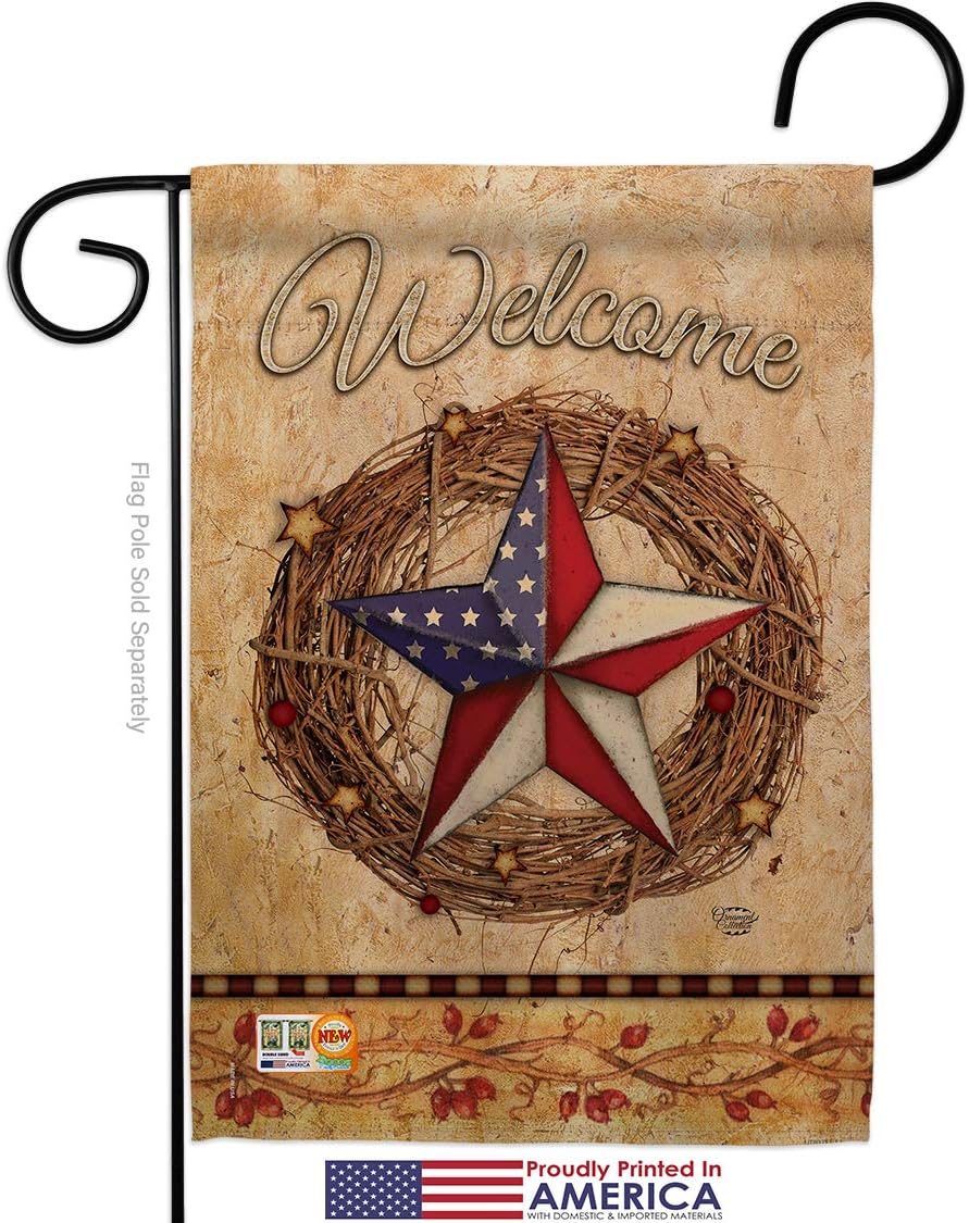 Welcome American Pride Wreath Garden House Flags Set Americana Star and Stripes Patriotism Independence Memorial United State Small Decorative Gift Yard Banner Made In USA 28 X 40
