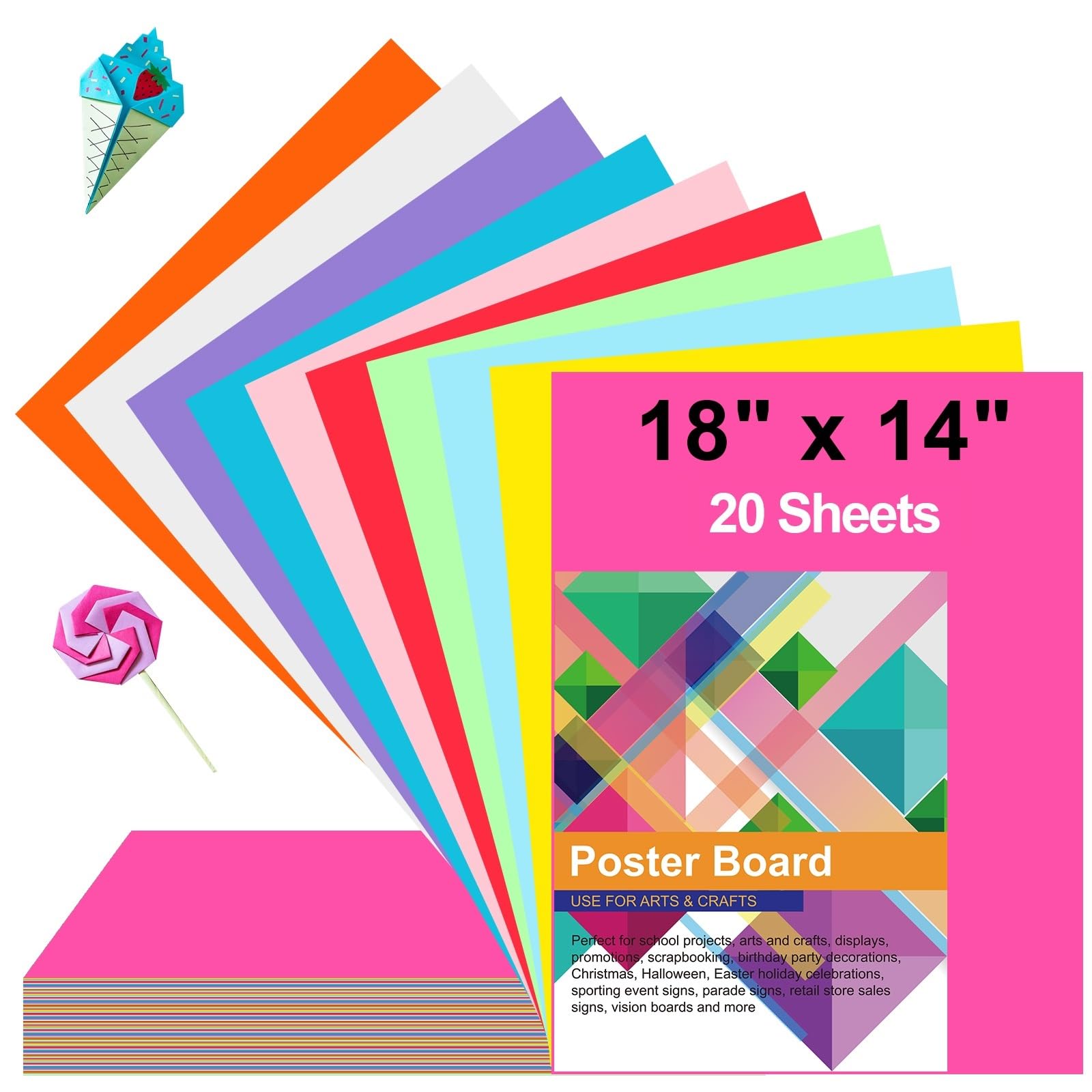 20 Pcs Poster Board Colorful Paper 14x18, ROOKEA Vision Boards Bulk Blank Graphic Display Posterboard Card Paper for Kids School Classroom Arts Craft