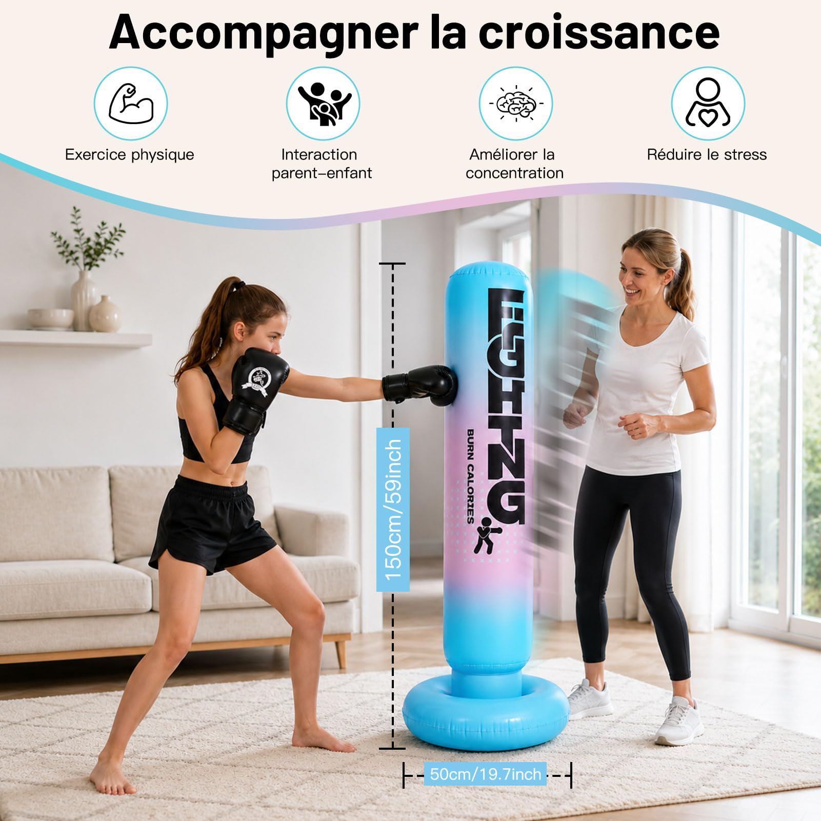 Ensemble de sac de frappe gonflable autoportant 150 cm