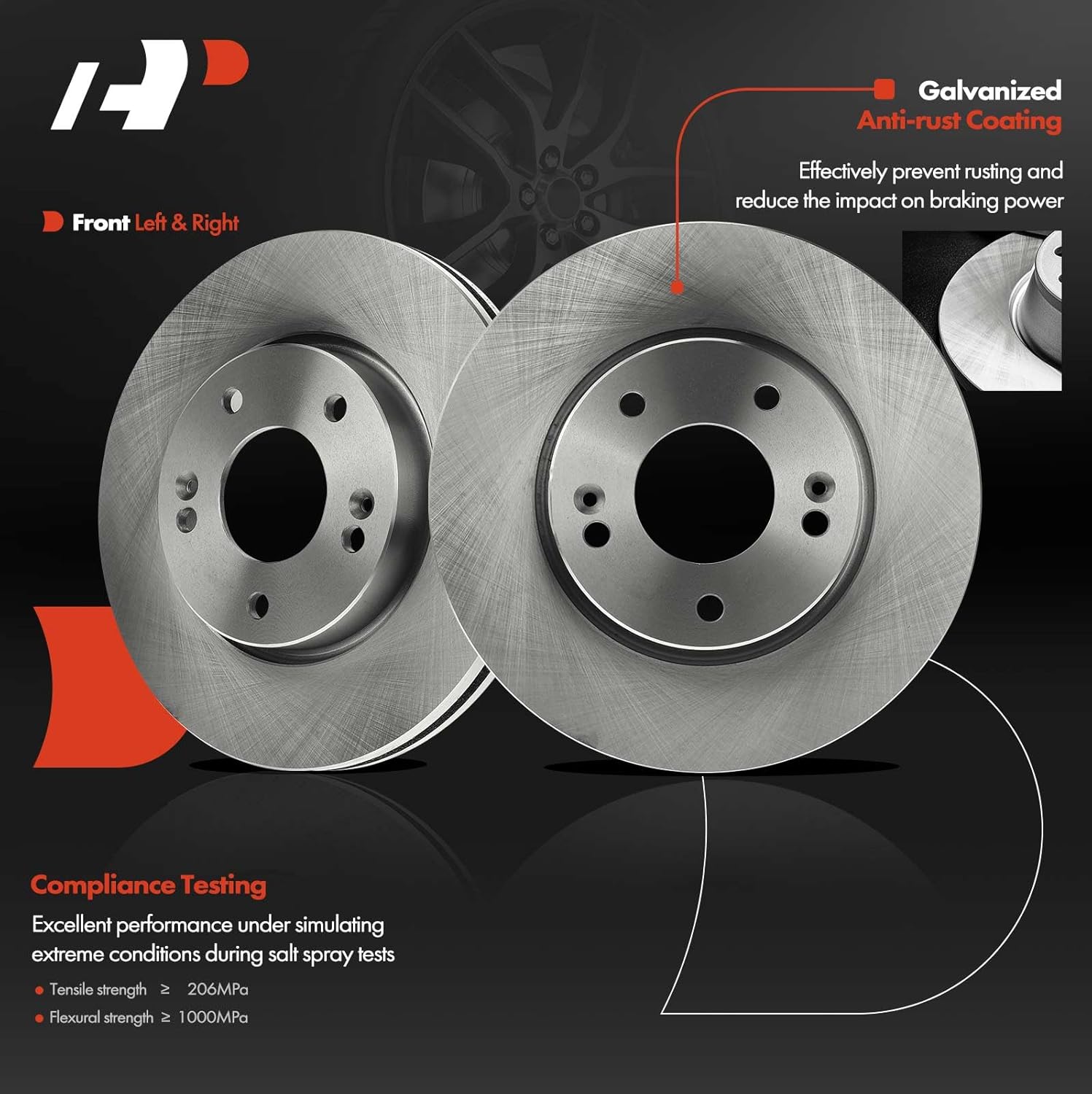 A-Premium 11.02 inch (280mm) Front Vented Disc Brake Rotors + Ceramic Pads Kit Compatible with Select Hyundai and Kia Models - Sonata/Sportage 05-10, Optima/Magentis 06-10, Soul 12-13, Tiburon 03-08