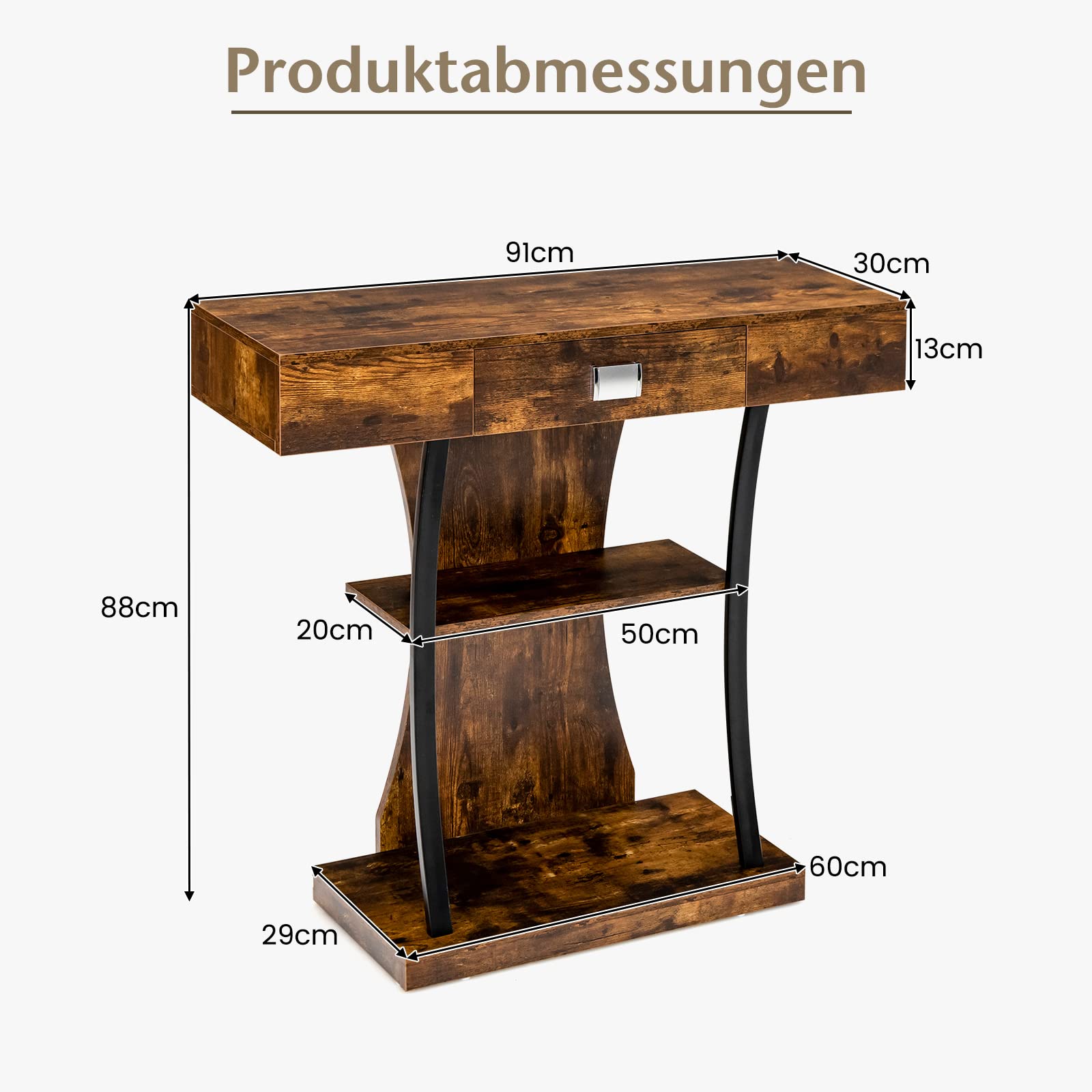 COSTWAY Table console Vintage 180 cm, table d'entrée à 2 niveaux, table de canapé