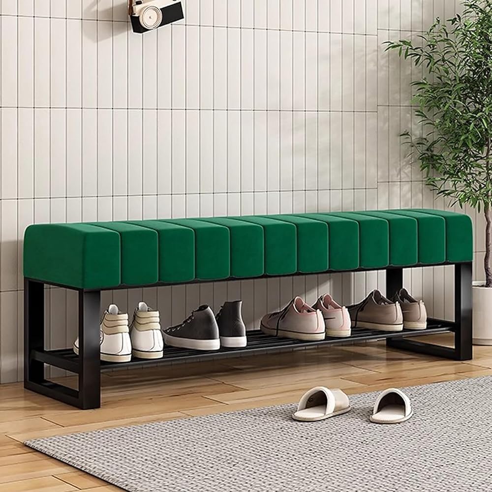 MSHGSKU Entryway Bench with Metal Frame and Velvet Upholstered Seat - Shoe Storage Bench, Bedroom Bench Ottoman for Hallway Storage and Seating