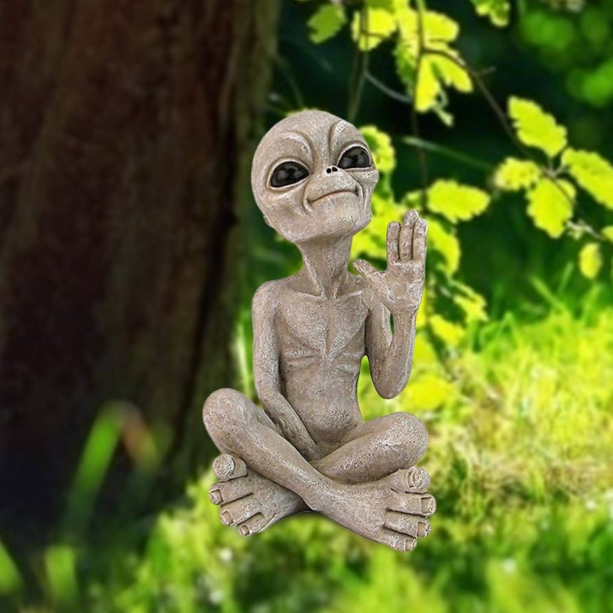 Mini Figuras De Alienígena De Resina – Set De 3 Esculturas De Jardín Y OVNI – Decoración Caprichosa Hecha A Mano Para Interior Y Exterior – Regalo Original