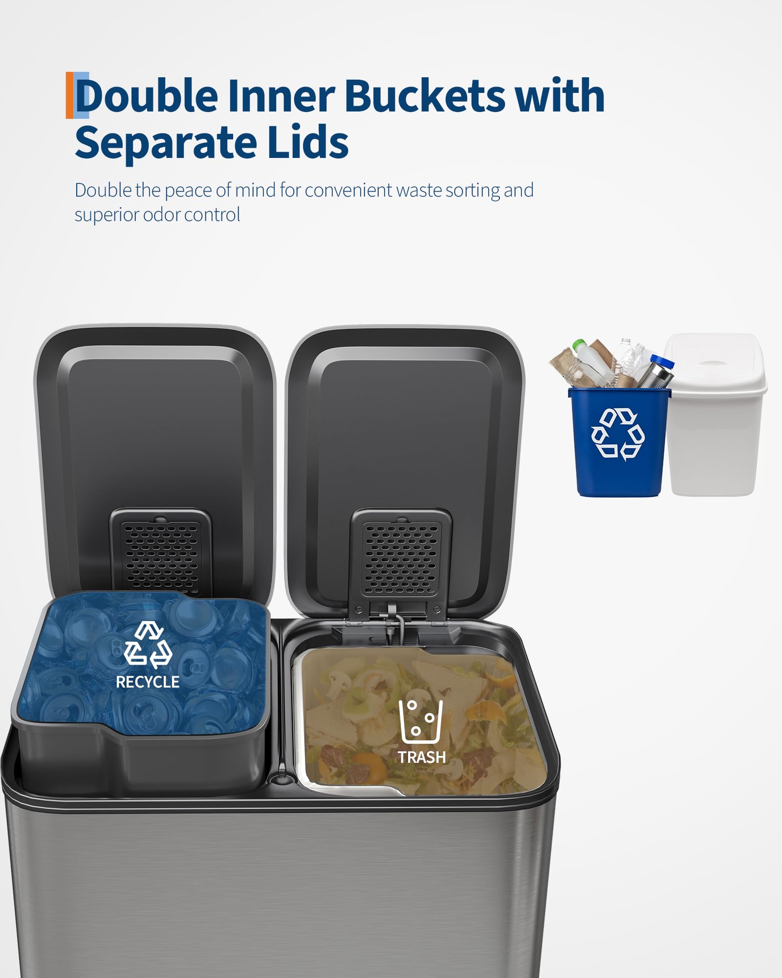 GarveeHome 2 x 8 Gallon Stainless Steel Double Trash Can with Lid