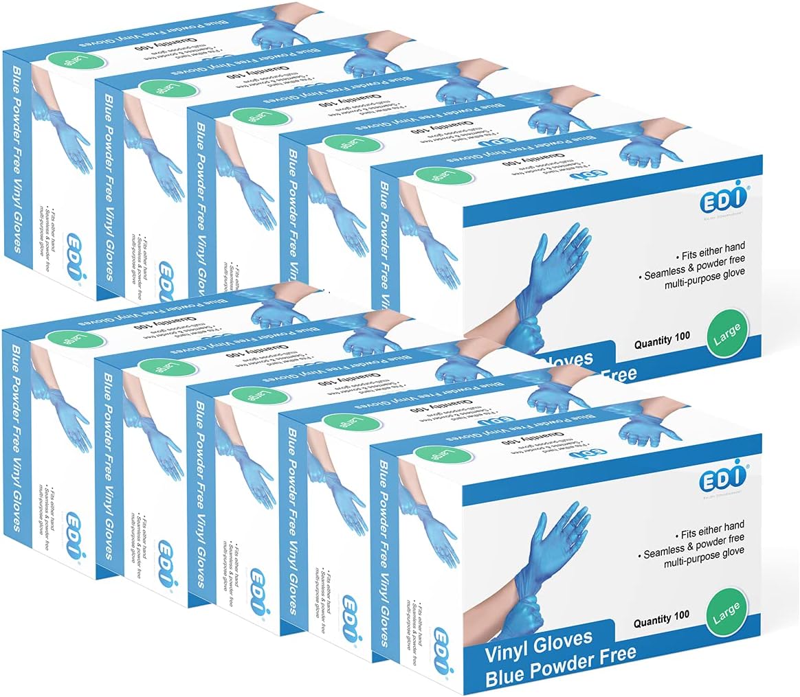 EDI Wholesale: Disposable Vinyl Gloves Large, 1000 pcs (Blue) - Powder-Free, Latex-Free