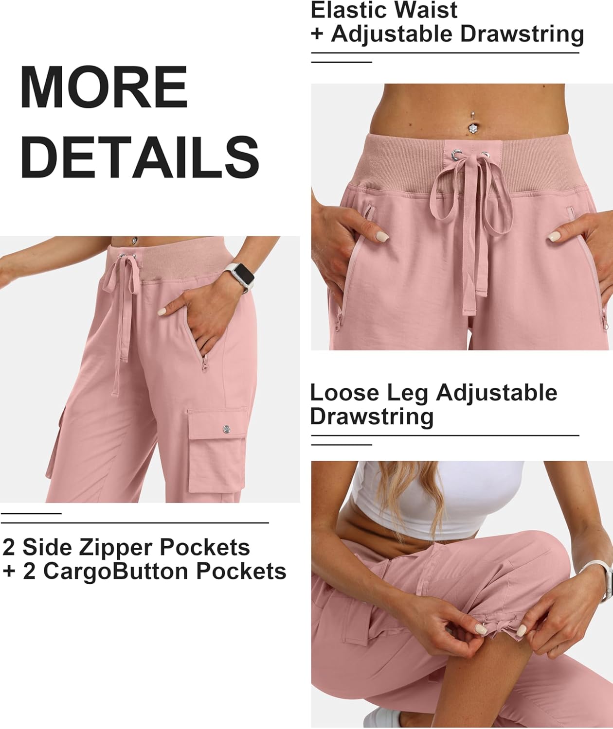 MoFiz Women's Cargo Capris Hiking Pants Lightweight Quick Dry Outdoor Athletic Travel Casual Loose Comfy Cute Zipper Pockets - Image 5