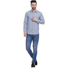 KIRAT Mens Cotton Casual Shirt | Long Sleeve Button Down | Regular Fit Check Shirt for Office & Casual Wear