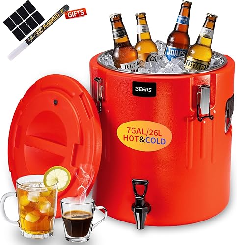 Miniatura 8 de Dispensador de bebidas aislado de 2 galones, dispensador de bebidas calientes y hielo con espita a prueba de fugas, jarra de agua interior de acero