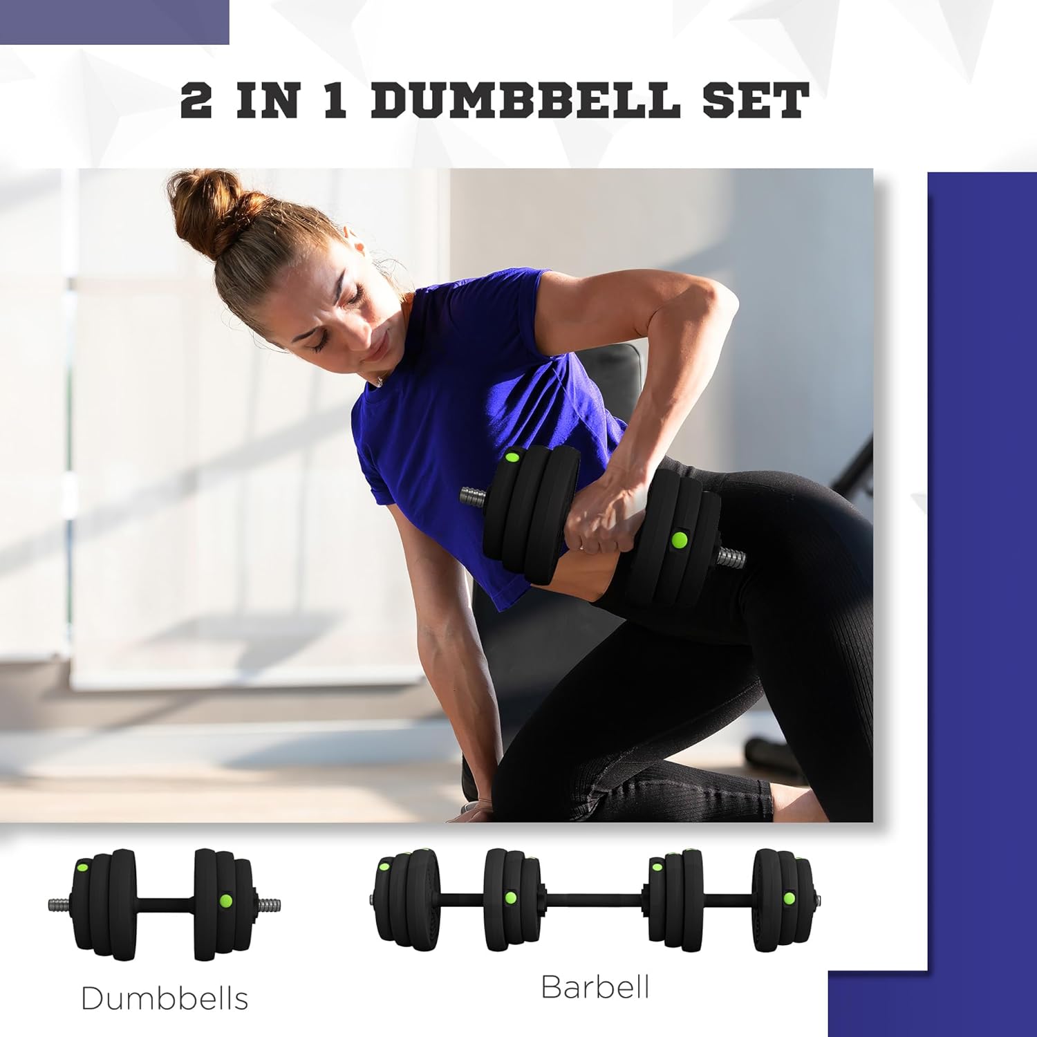 Soozier 2-in-1 Adjustable Weight Barbell & Dumbbells Set, Free Weights Set with Non-Slip Handlebars for Men and Women Home Gym Training