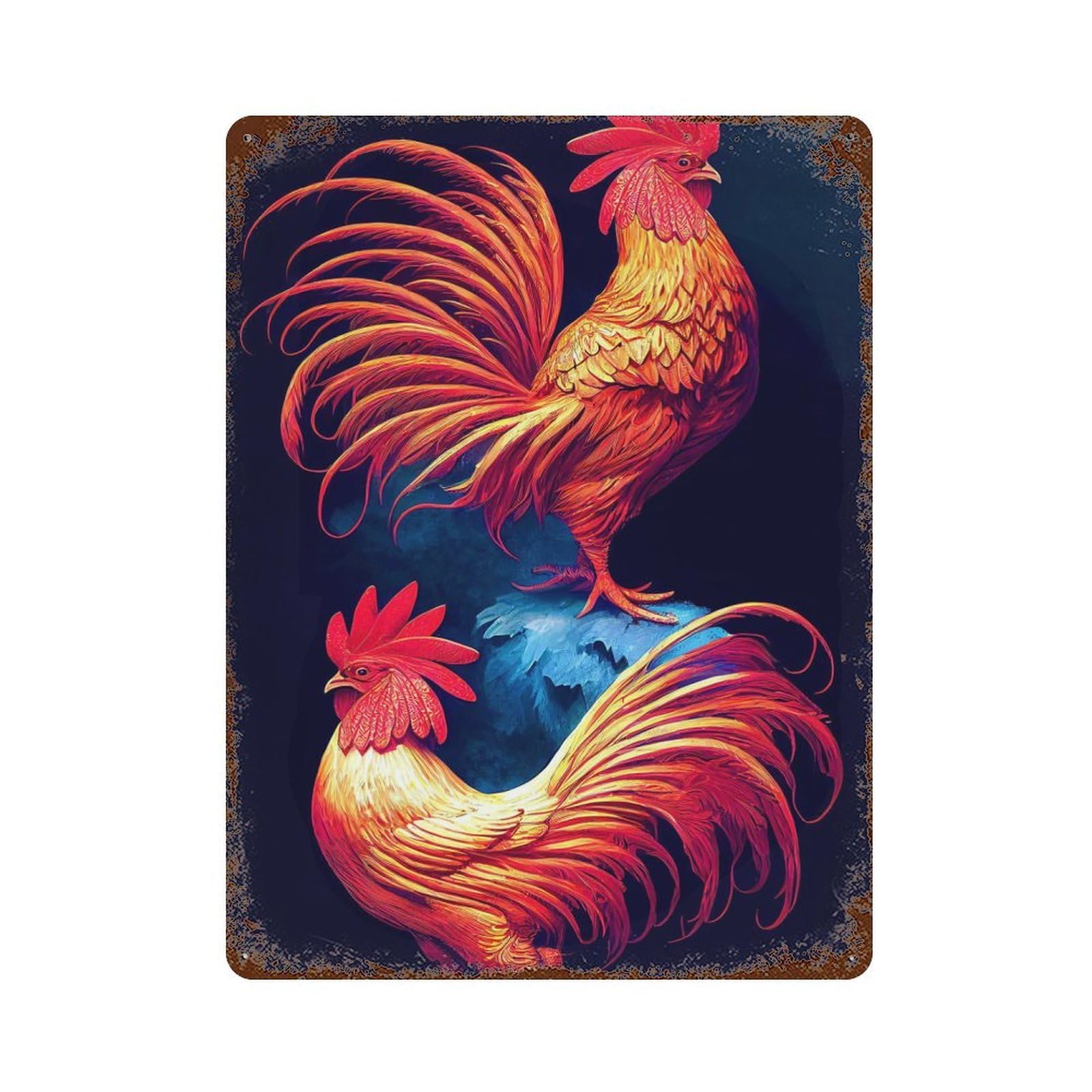 Rooster Rusty Metal Tin Sign 15.7"x11.8", for Living Room, Hallway And Home Decor, Old School Wall Decor