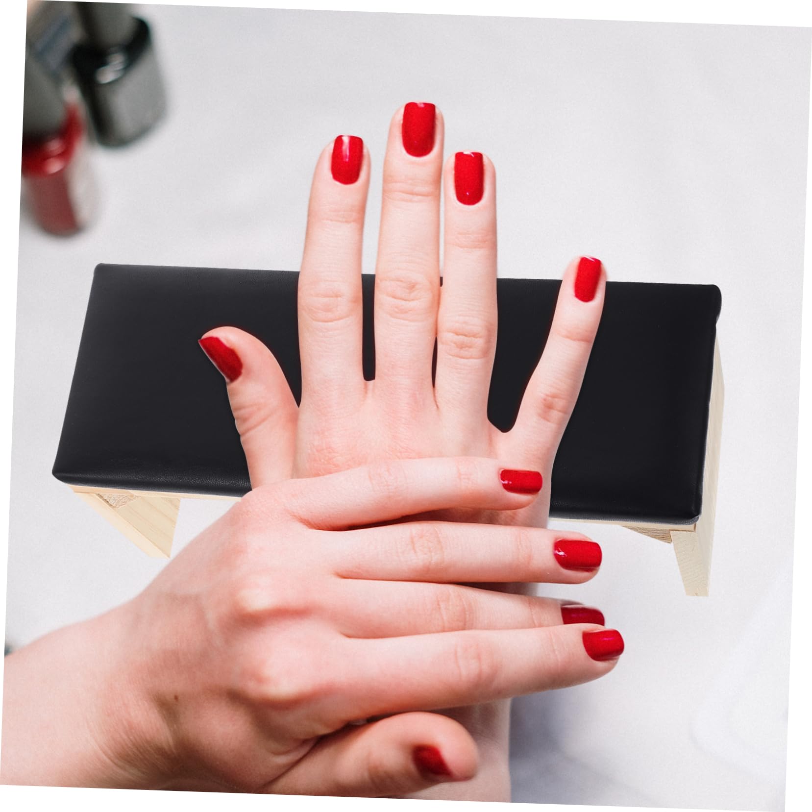 Cuscino Poggiamani per Manicure in Legno e Cuoio Nero