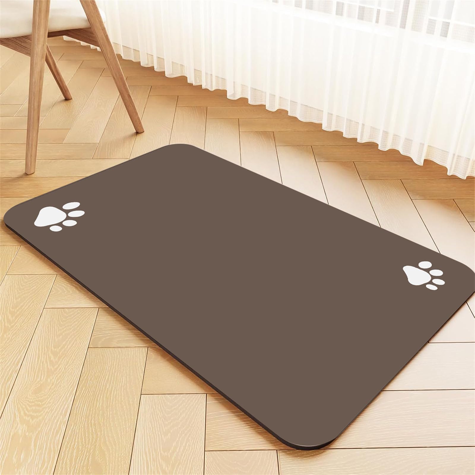 Hearda Large Pet Mats for Food Bowls, Absorbent Pet Feeding Mat Non Slip Diatomite Quick Dry Dog Bowl Water Dispenser Dog Cat Food Placemat (Coffee Color,40x50cm)
