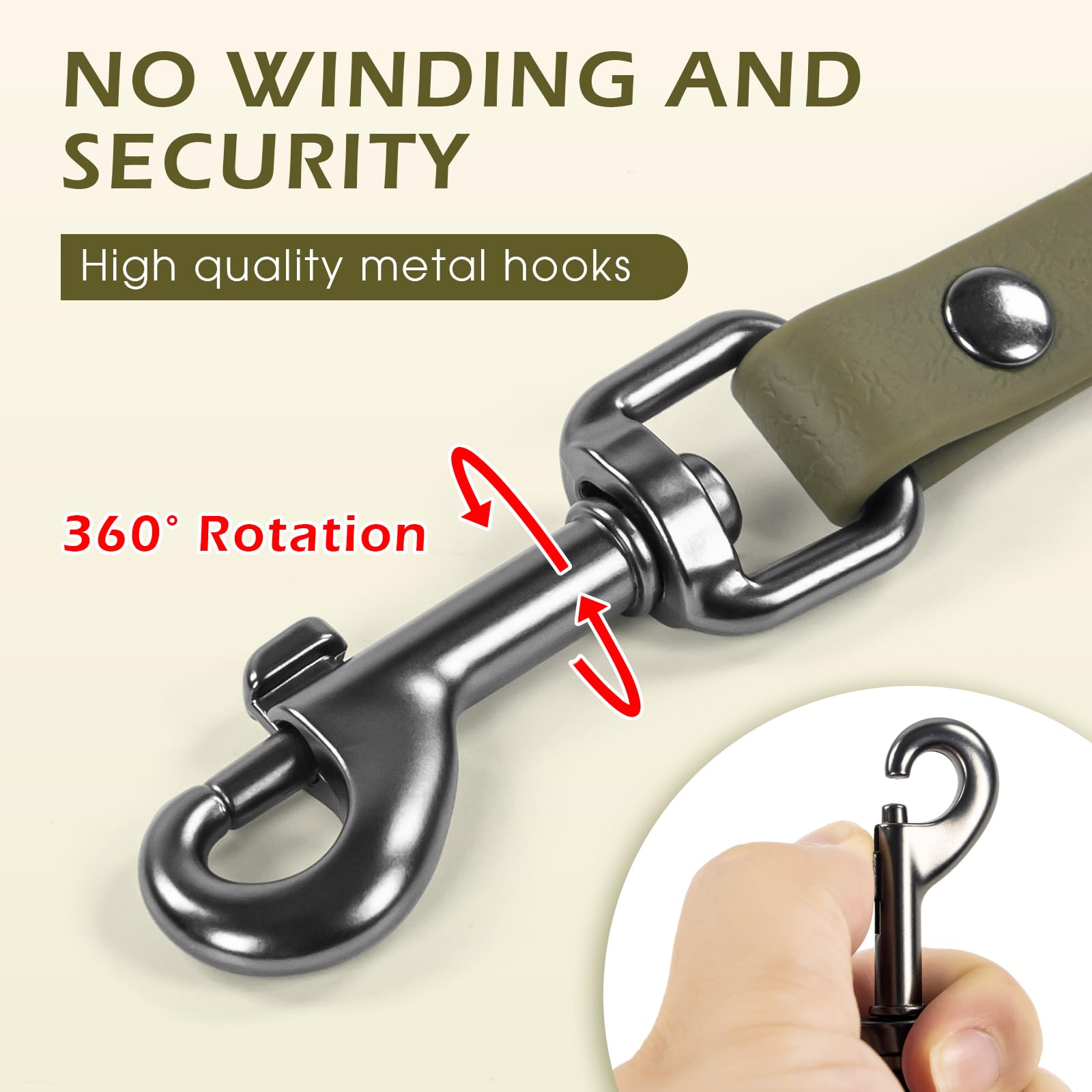 Wolfone Waterproof Dog Training Leash Long Line - Army Green 16ft Outdoor Lead for Recall, Beach, Swimming, Hiking - Strong Longline for Small Medium Large Dogs