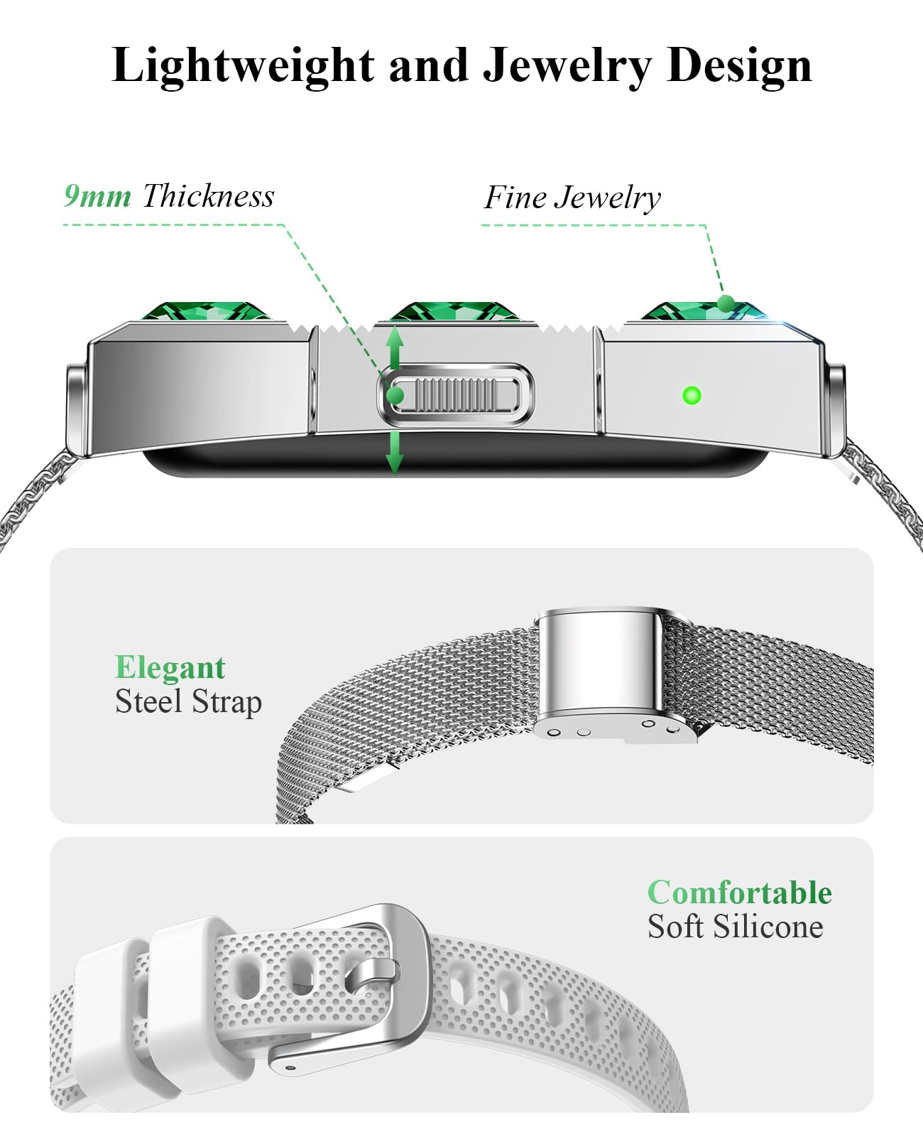 Smart Bracelet, Wearable Activity & Fitness Tracker Band, 24/7 Sleep Tracker, All-Day Continuous Heart Rate Blood Pressure Stress HRV Monitor, 170+ Sport Modes Smart Wristband with 2 Bands, Free APP