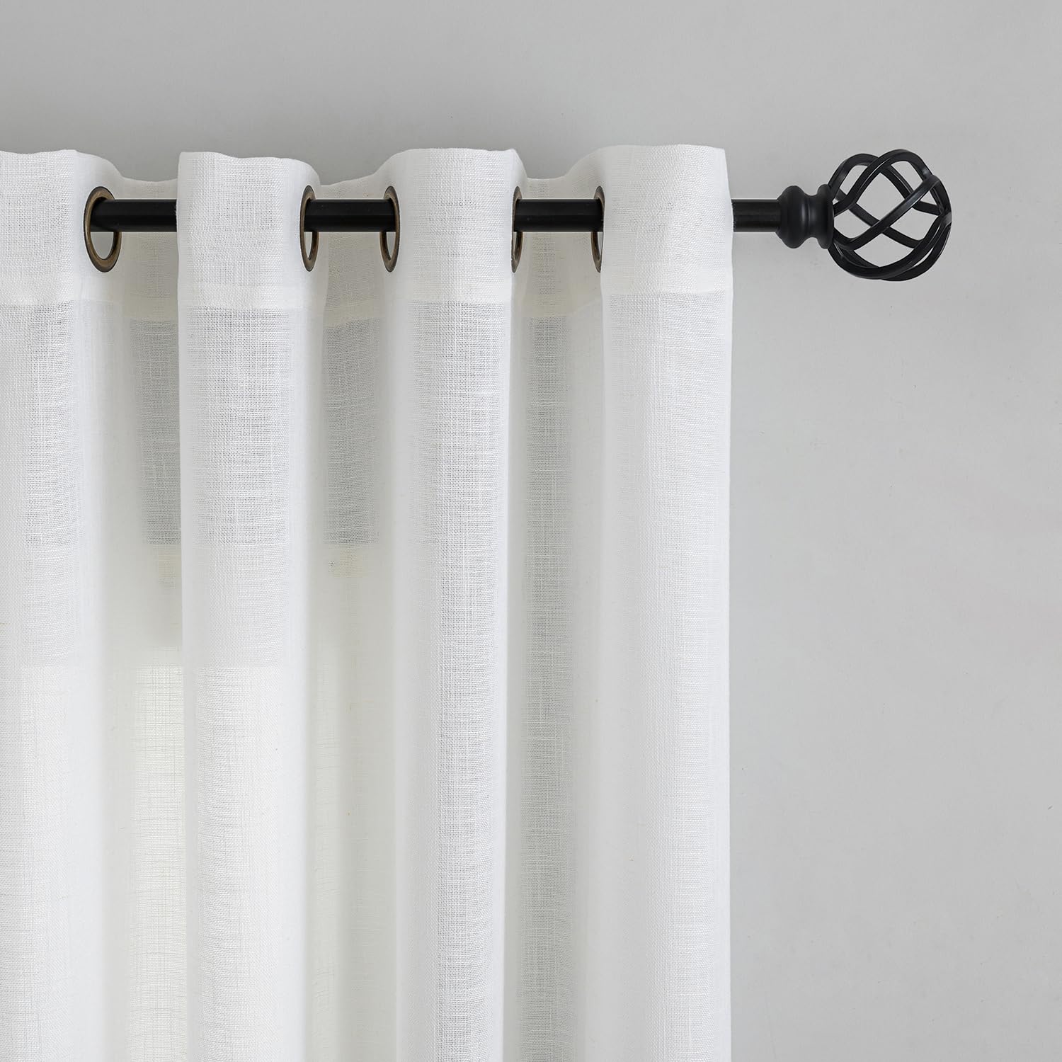 VOILYBIRD Natural Linen Texture Curtains with Eyelets, Linen Curtains for Windows Living Room (White, H x W 245 x 140 cm, Pack of 2) - Image 2