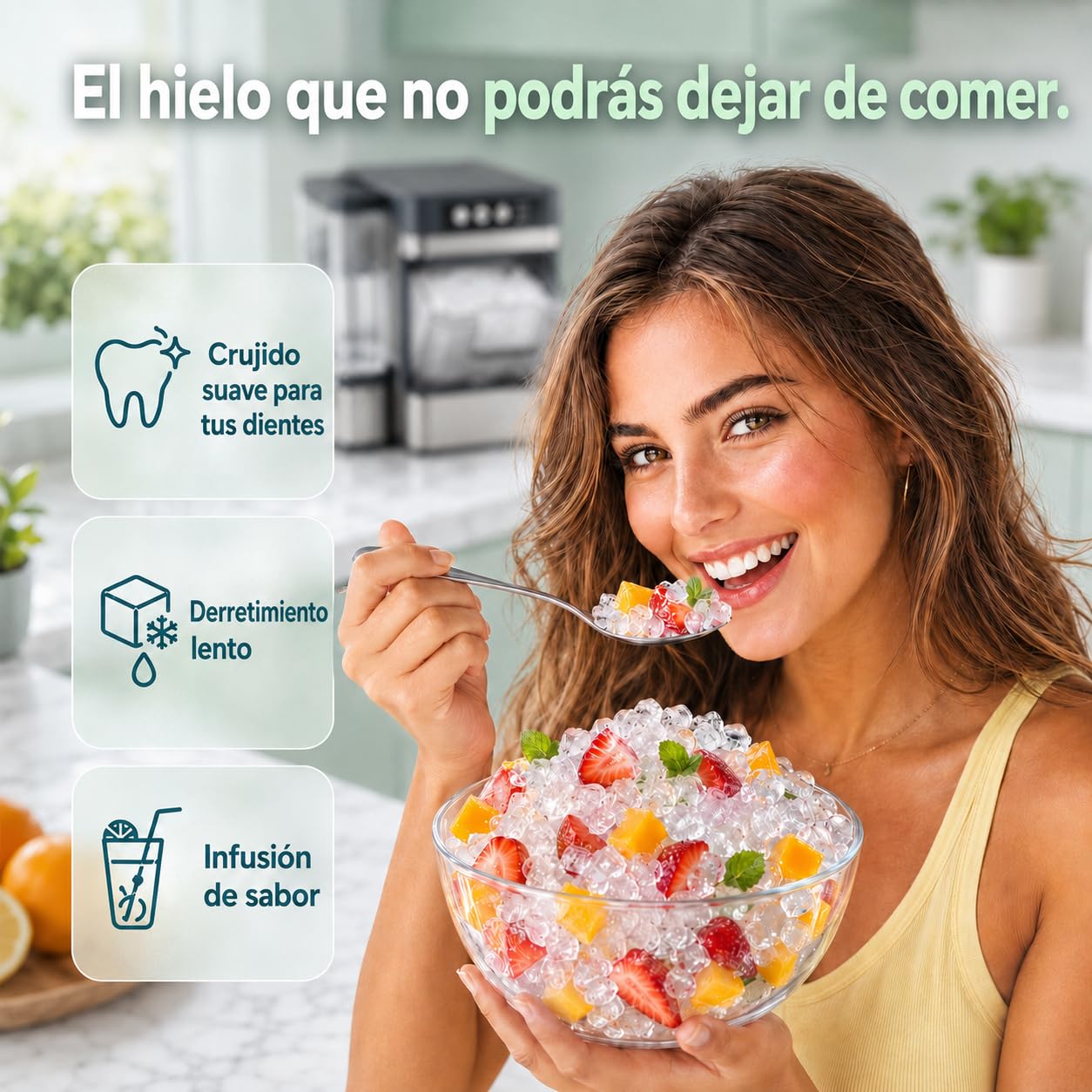 Máquina de Hielo Nugget Masticable, 20kg/24h, Hielo en 8-10 Min | Hielo suave ideal para bebidas, con depósito 1,3L, autolimpieza y diseño compacto para hogar, oficina y fiestas.