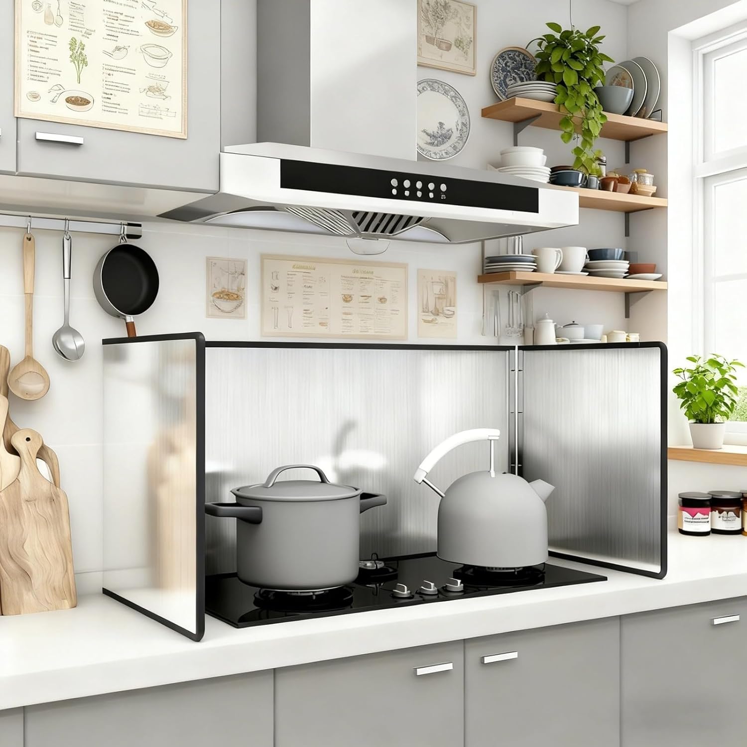 Generic Kitchen Cooktop Oil Splatter Guard, 3 Sided Aluminum Screen, 11.8 X 31.5 X 15.7 in, Foldable, 30 X 80 X 40 Cm, Silver