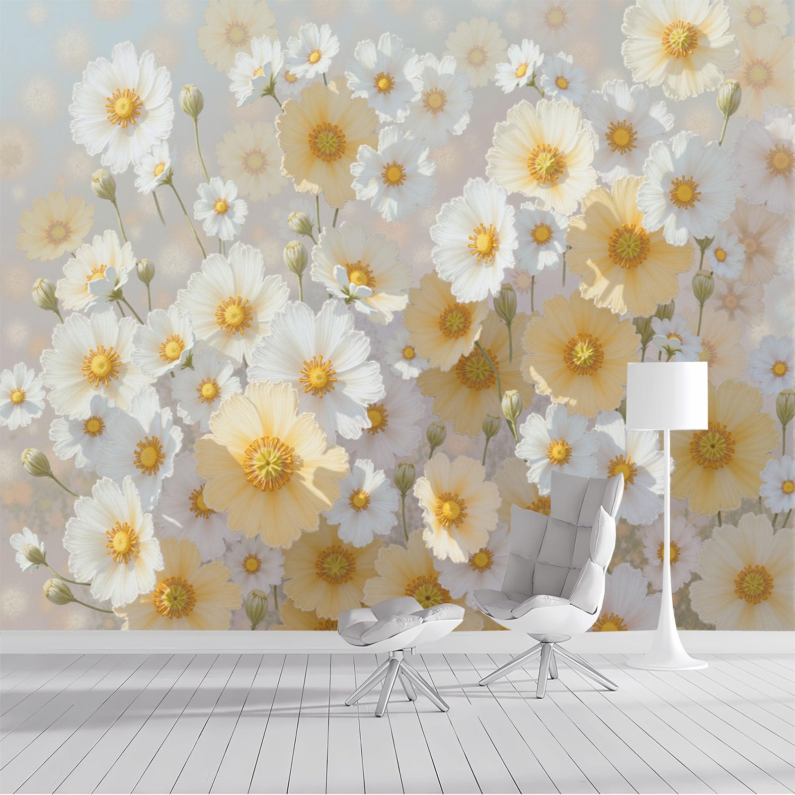 Papier peint panoramique 3D effet soie lavable pour salon