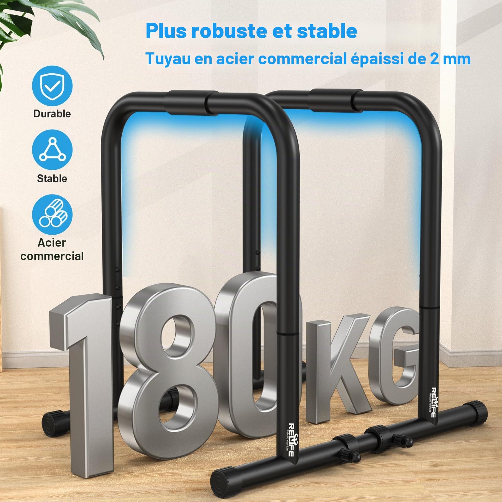 RELIFE REBUILD YOUR LIFE Dips Barre Parallèle Station de Musculation Réglable Push Up Dip Support Gym Street Workout Dip Stands