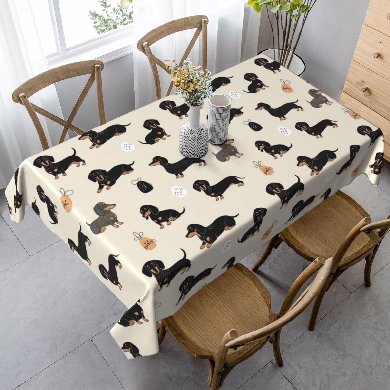 Nappe Teckel de dessin animé housse de table rectangulaire 137x183 pour salle à manger