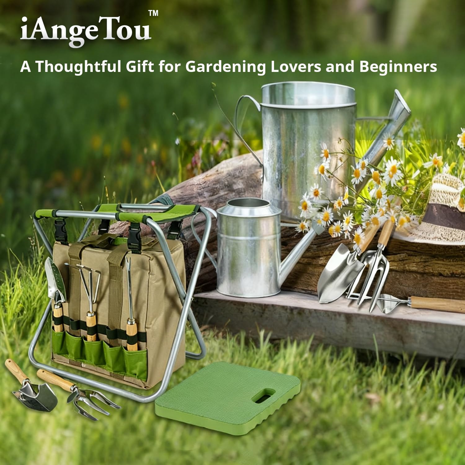 Garden Bags Plus 5 Attrezzi e Giardinaggio Inginocchiatoio Pieghevole Giardiniere Sgabello con Borsa Isolante