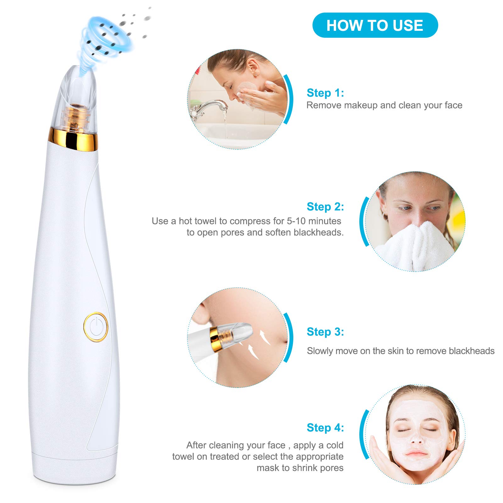Blackhead Remover Poro Aspirapolvere, 2021 Aggiornato Poro Cleaner Comedo Extractor, kit di rimozione punti neri Strumento di aspirazione con 5 sonde livello di aspirazione per tutta la pelle