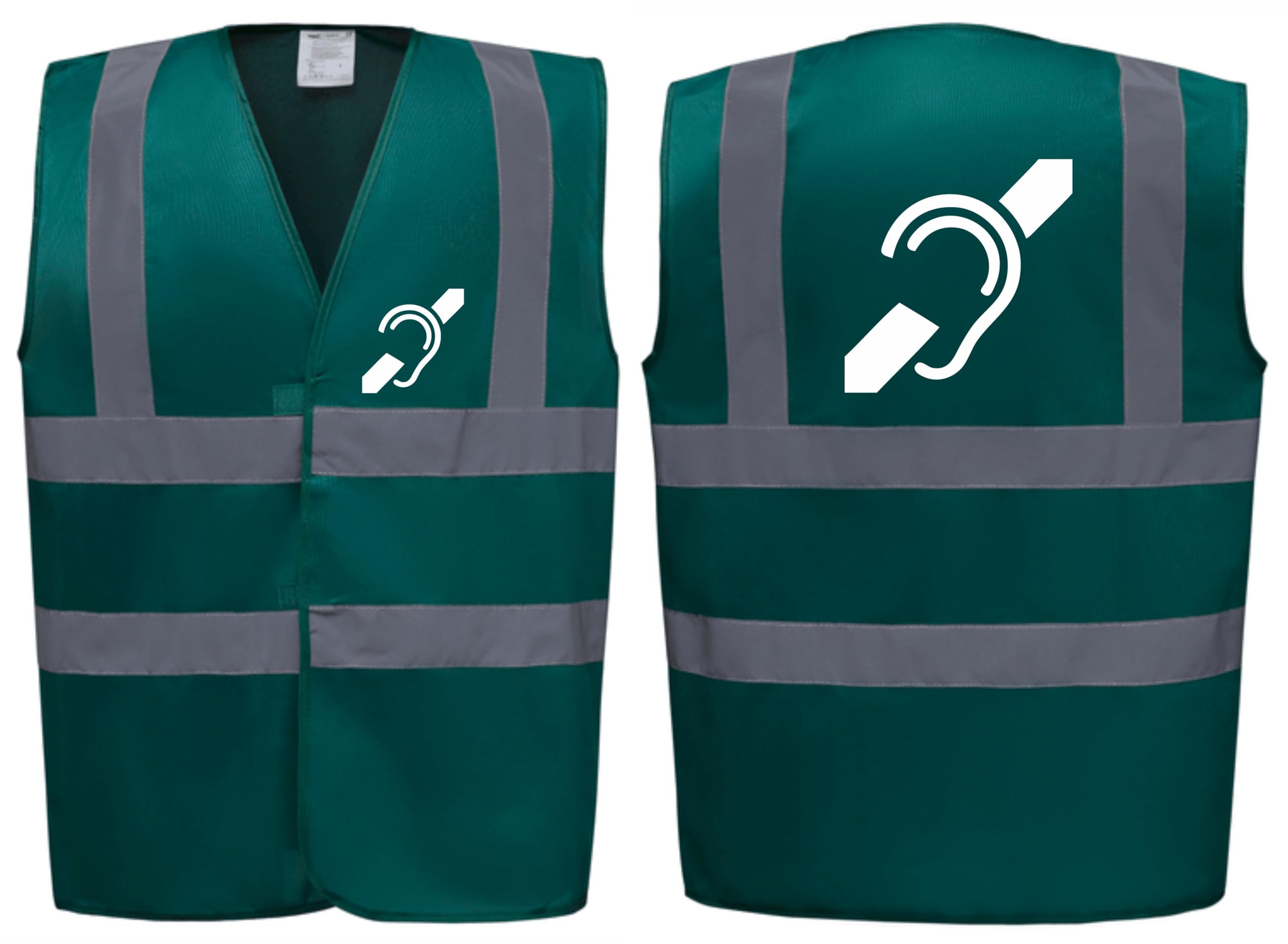 Brook Hi Vis Premium Safety Vest – DEAF Logo Printed Front & Back, High Visibility Waistcoat for Workwear, Available in 14 Vibrant Colours (UK, Alpha, L, Regular, Regular, Standard, Green)