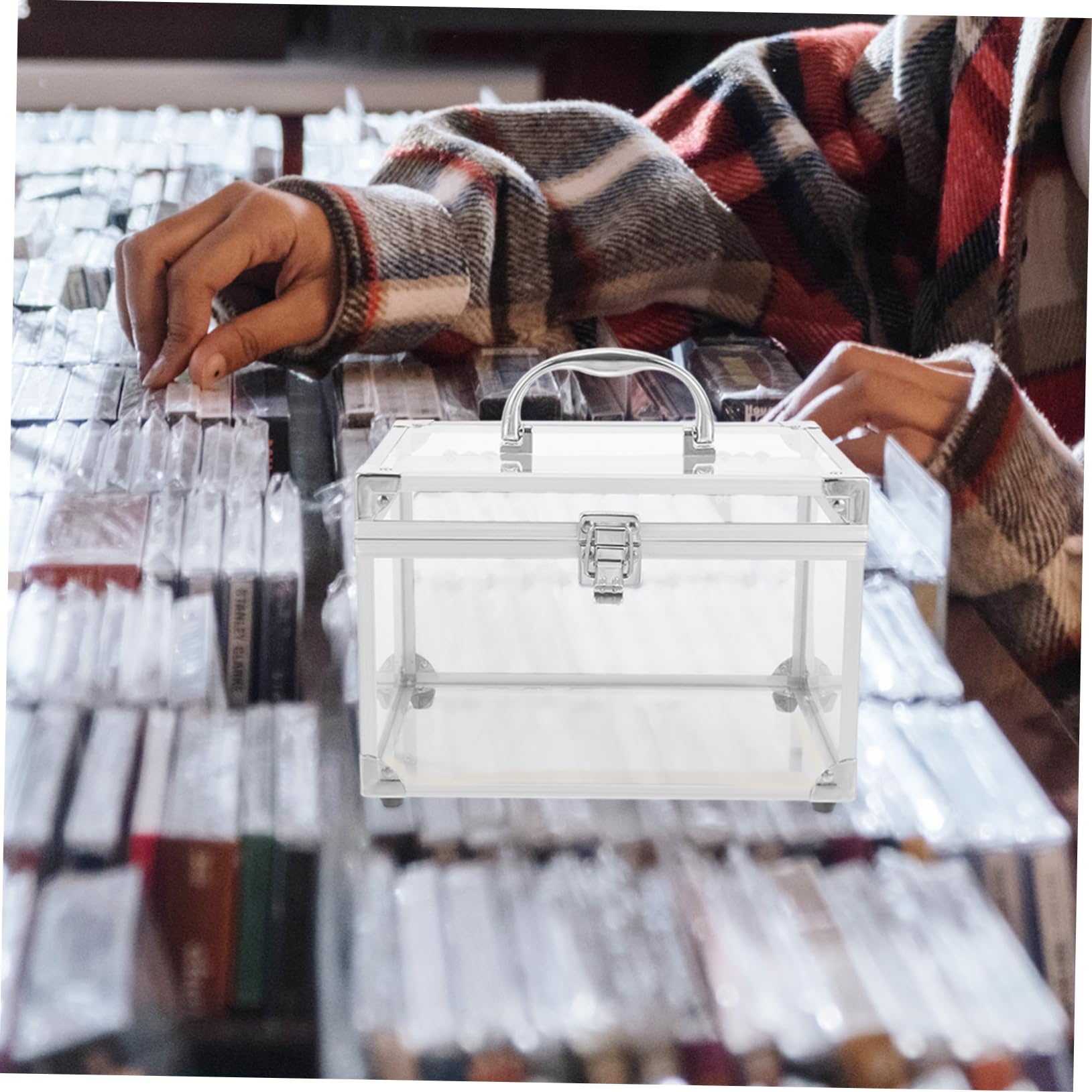 Contenitore CD in Acrilico con Maniglia, Argento, Trasparente | Organizzazione Dischi, Facile da Trasportare, Formato Compatto per Archiviazione Ordinata
