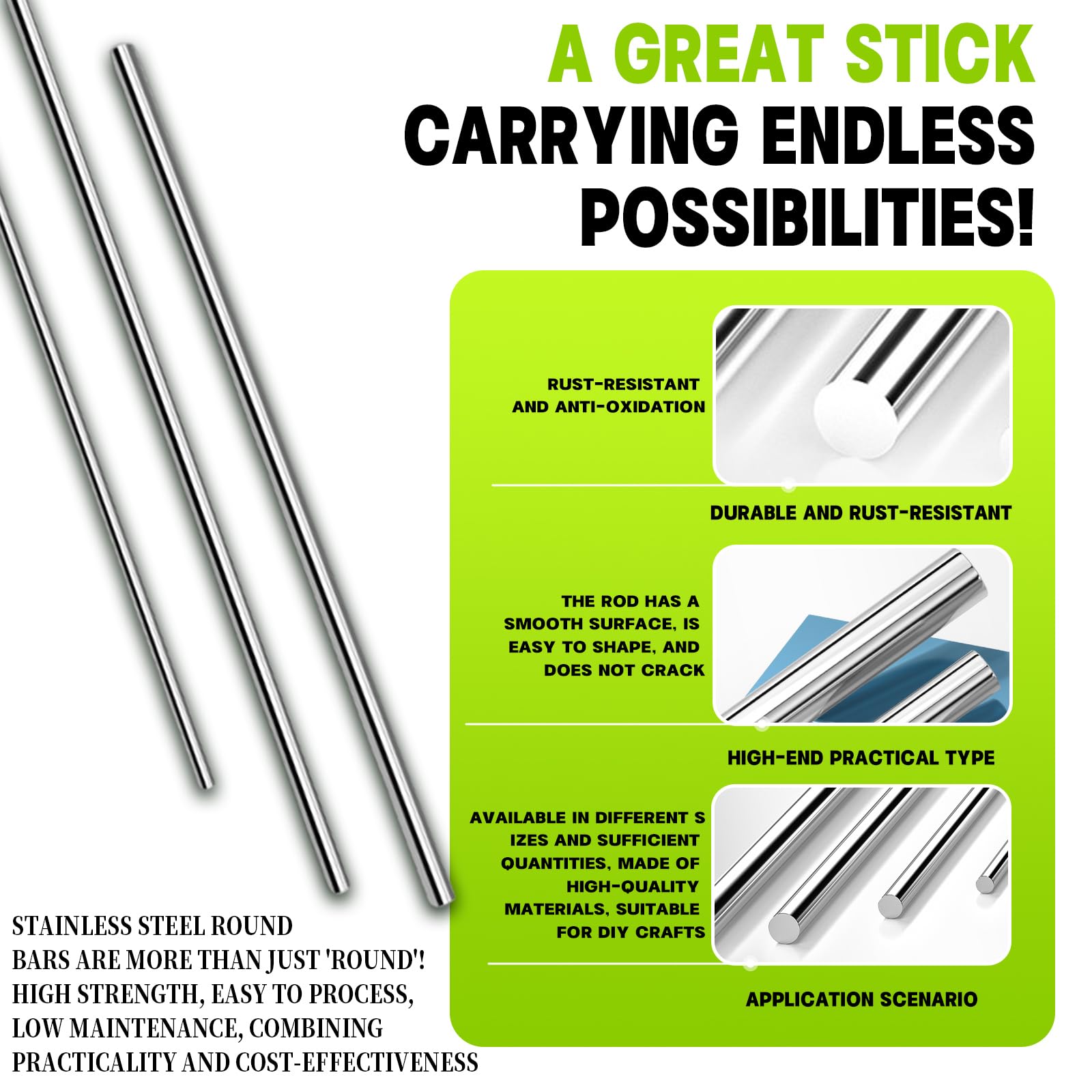 Varillas de Acero Inoxidable 5 mm x 300 mm, Barra Metálica Redonda para Manualidades DIY