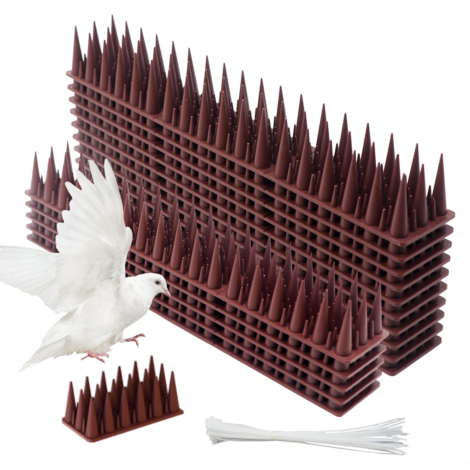 MAINOSHY 20PCS Bird Spikes for Pigeons Wall Spikes Fence Tops Spikes Cat Bird Intruder Deterrent Spikes Anti Bird Spikes with Nylon Zip Ties for Cats, Birds Control