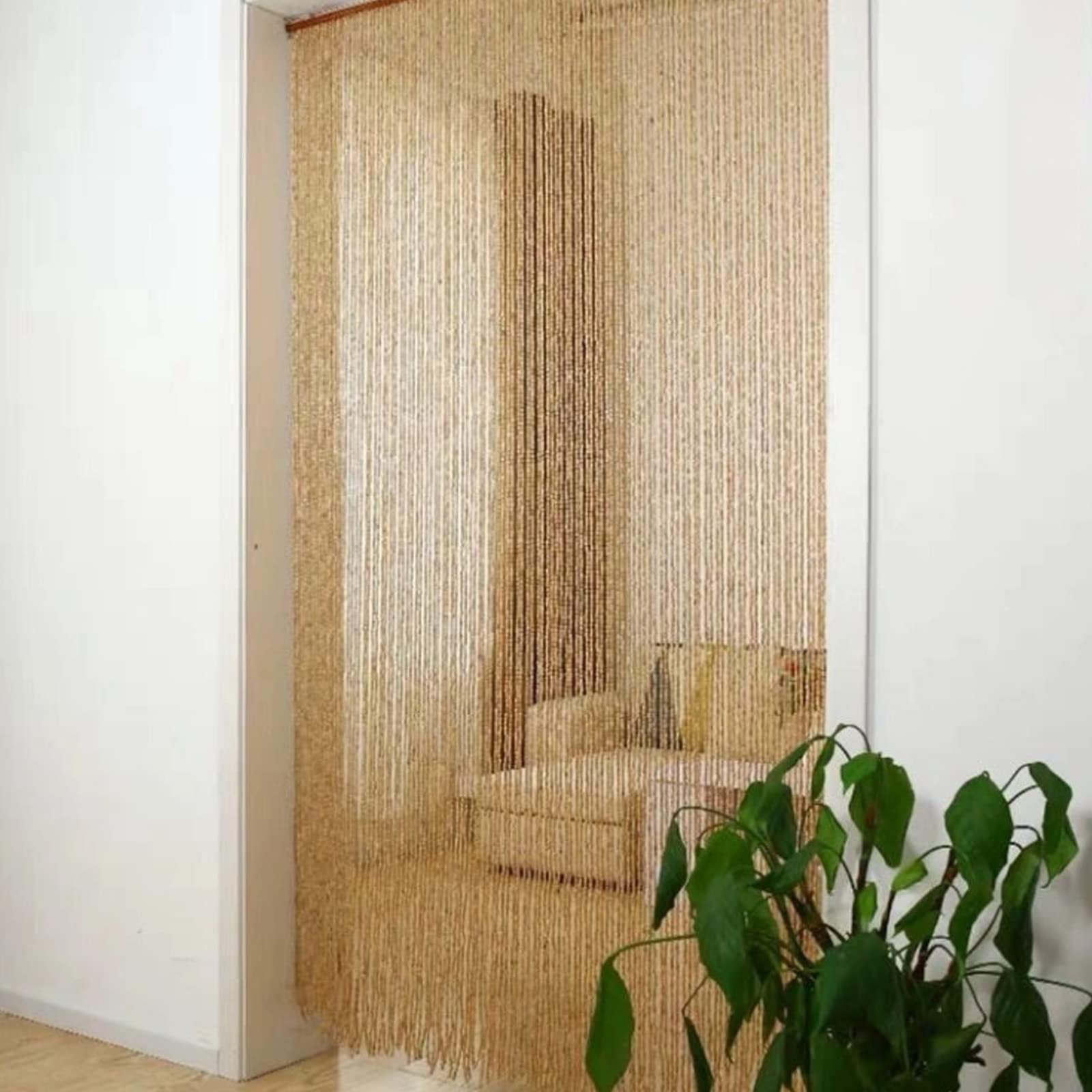 Fadenvorhang Perlenvorhang Raumteiler Hängender, Holzperlenvorhang Tür Holz Bambus, Türvorhang Perlen Hängend Panel, Tür Vorhang Dekorative Sichtschutz für Schlafzimmer Wohnzimmer Wandschrank