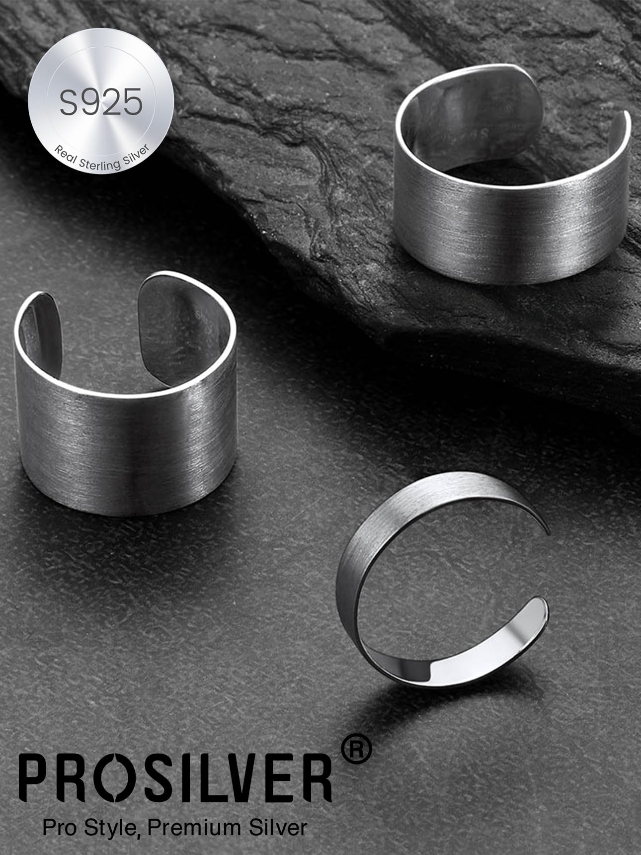 PROSILVER Anello Argento 925, Anello Aperto Personalizzabile per Donna Uomo, Larghezza 5/10/15 mm, Taglia Regolabile da 12-27, Fede Nuziale Fidanzamento Anniversario