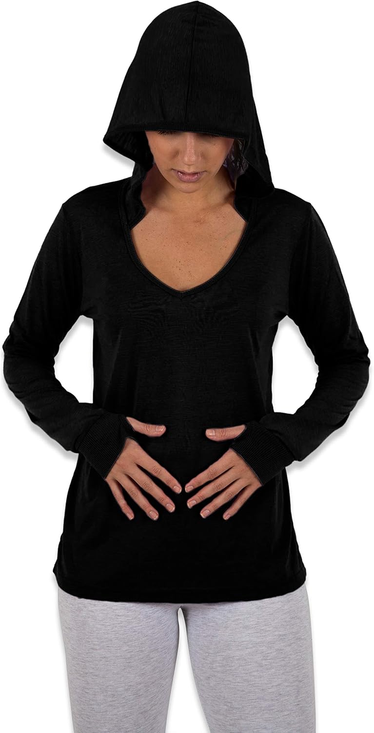 Sexy Basics Women's 4 Pack Flowy Slub Burnout Long Sleeve Hoodie V Neck Shirt with Thumb Hole/Light & Active Tops - Image 4