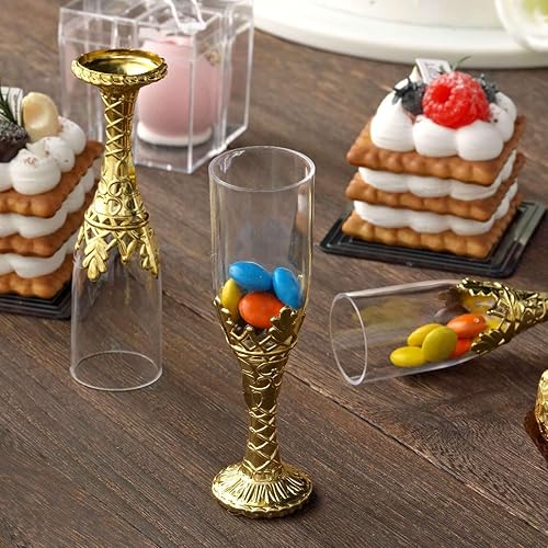 Miniatura 2 de Efavormart - Paquete de 12 mini flautas de champán transparentes con tallo dorado para fiestasregalos plástico de 4 pulgadas