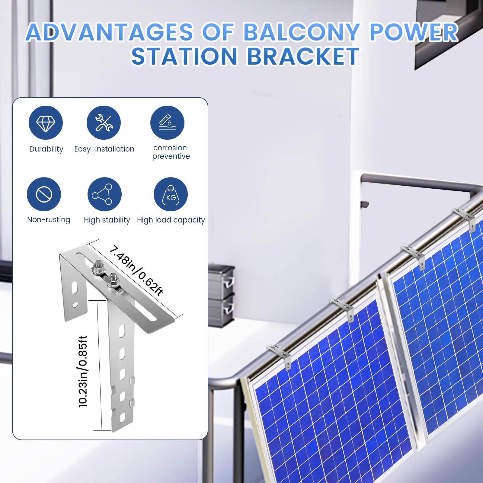 2 ganci per balconi fotovoltaici, ganci solari ad angolo retto, staffa da balcone regolabile per pannelli solari, non richiede foratura per il montaggio dei pannelli solari (A-1)