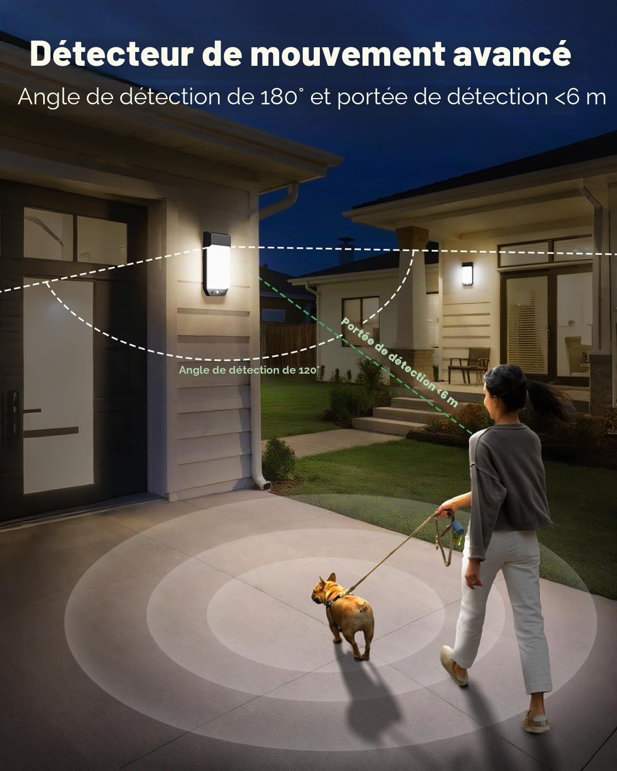LOTMOS Lot de 1 Applique Murale Exterieure Detecteur de Mouvement, 3 Couleurs 3000K/4000K/6500K LED Eclairage Exterieur IP65 Etanche, 16W 1600LM Lampe Murale pour Terrasse Entrée Jardin, Noir