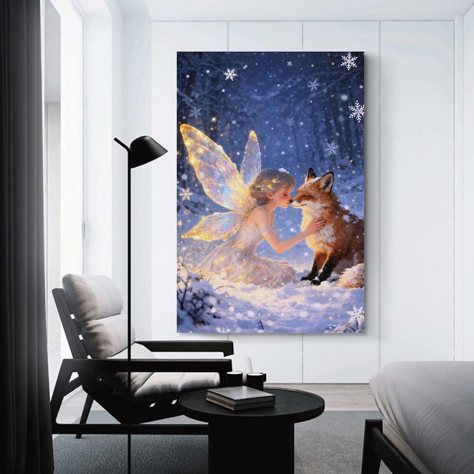 Junmoney Unframe-Style-18 Winter Fairy With Fox In Snowy Forest Room Decor Wall Art 12X18inch(30X45cm), For Lounge Decor, Offices Or Entryway Styling, A Flexible Wall Accent For Shared Spaces
