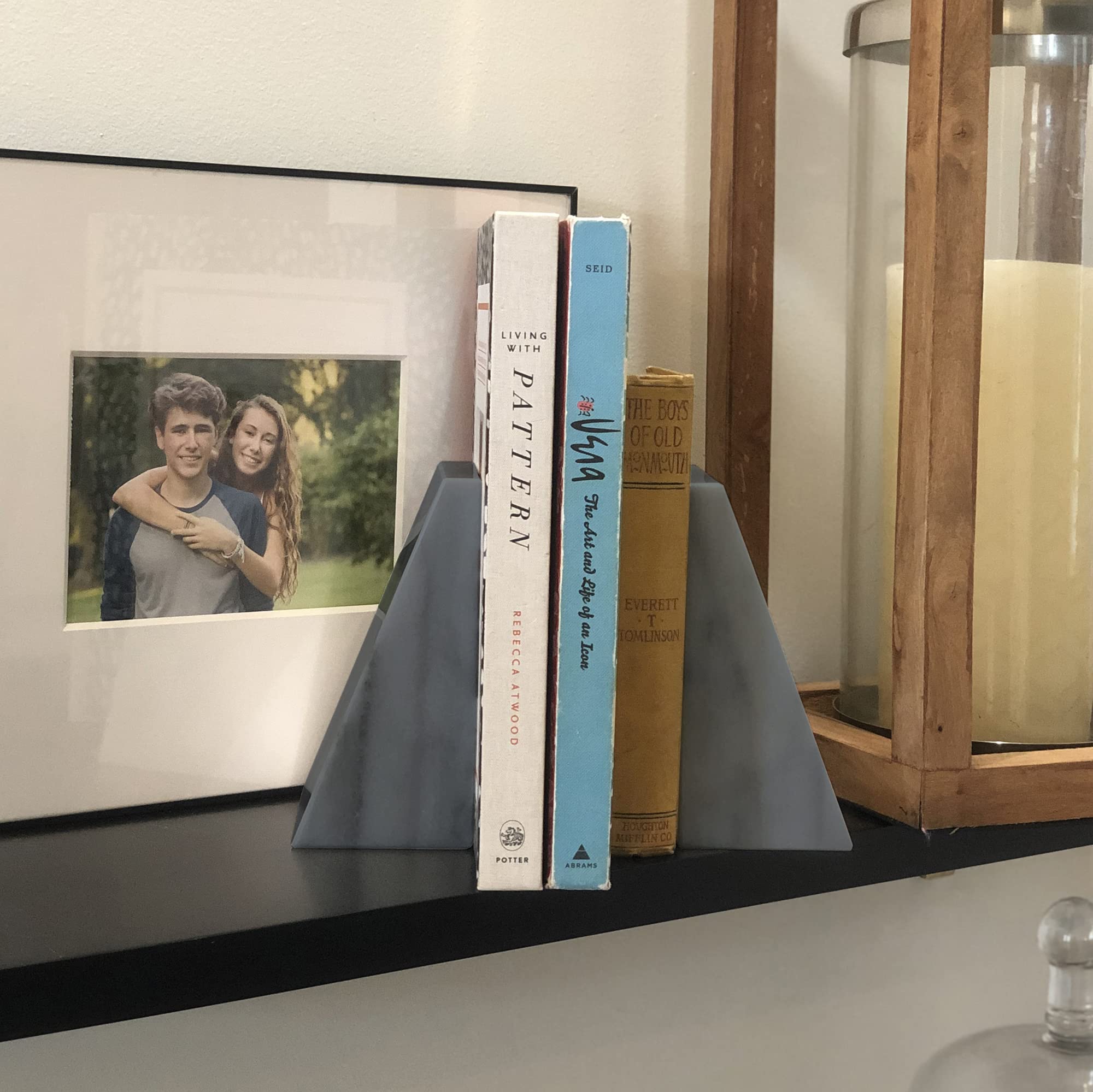 Gray Marble Book Ends Set of 2, Grey, Triangular - Image 3